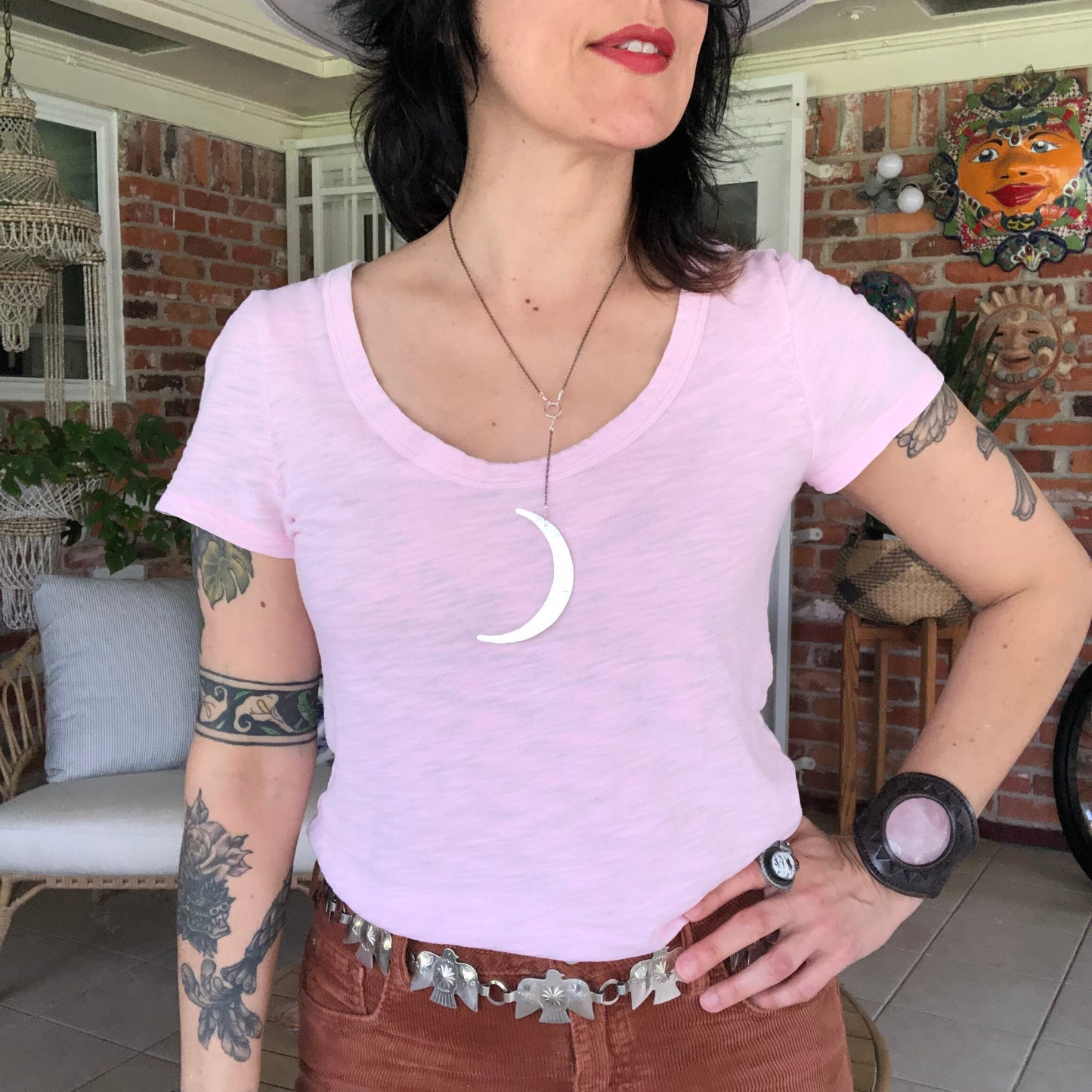 Crescent Moon Lariat Necklace: Handmade Celestial Y Necklace