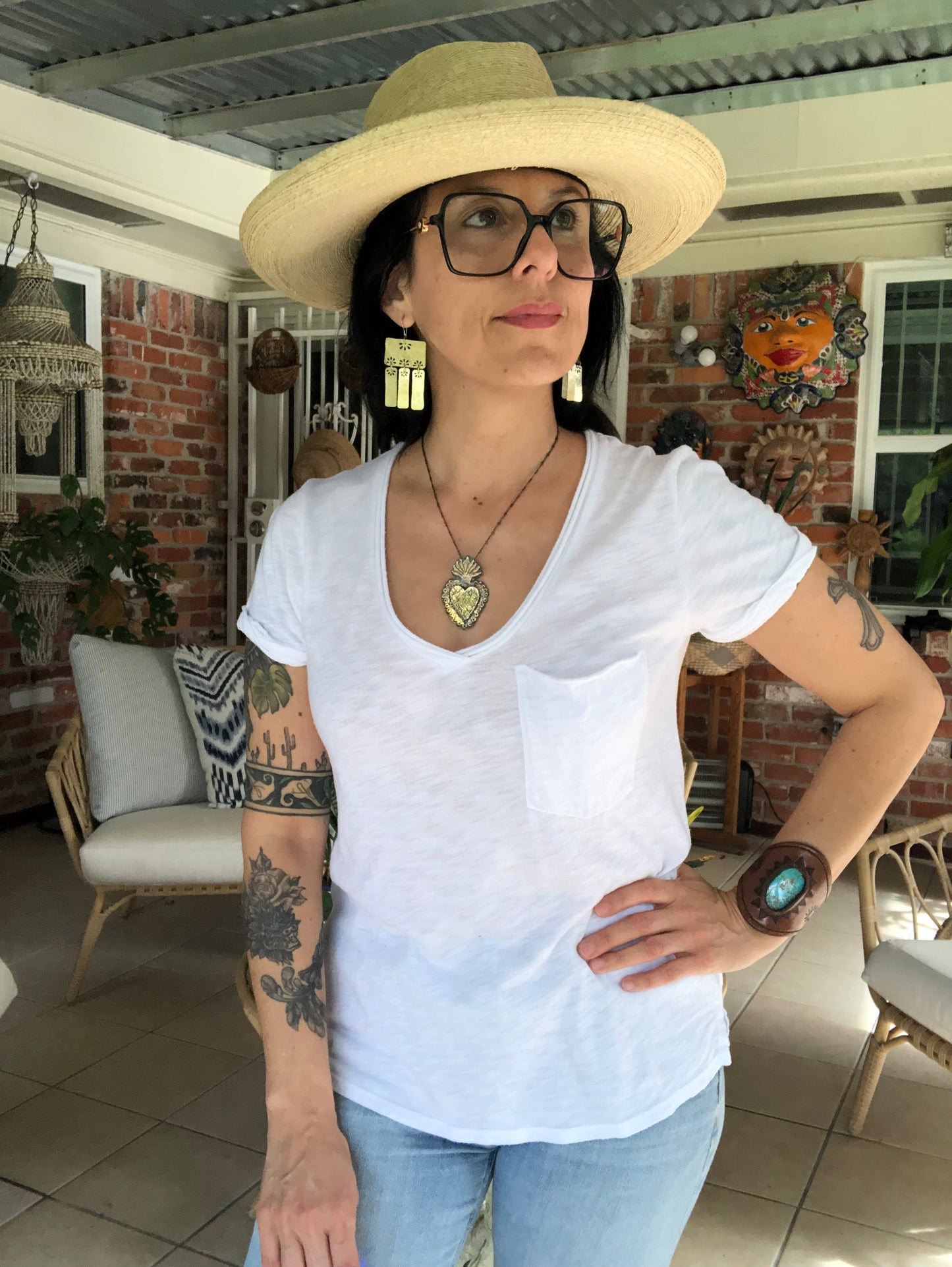 Floral Folklore brass bar chandelier earrings