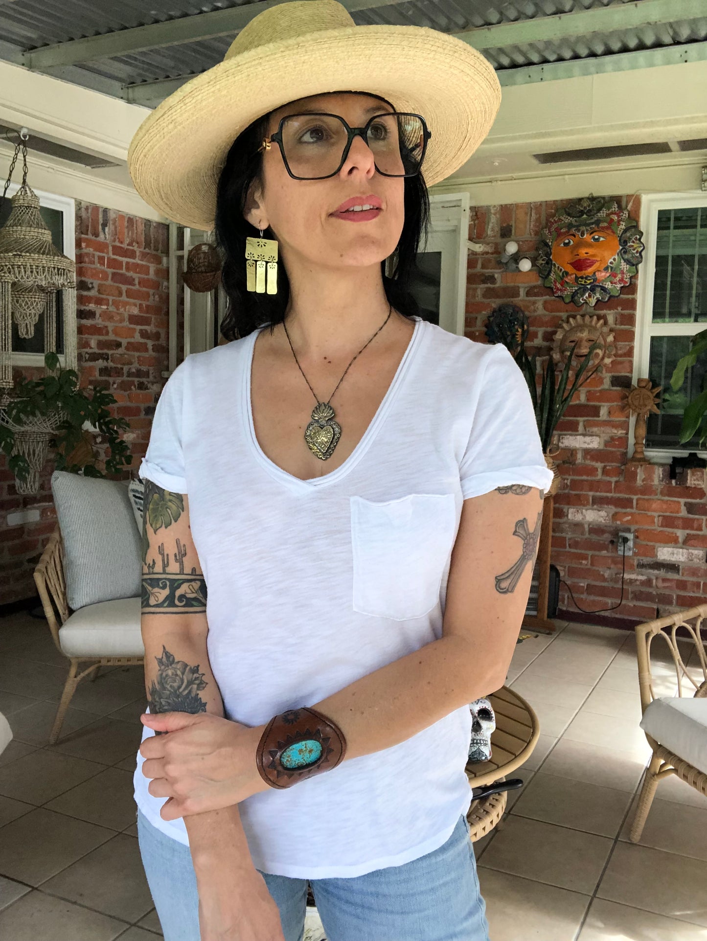 Floral Folklore brass bar chandelier earrings