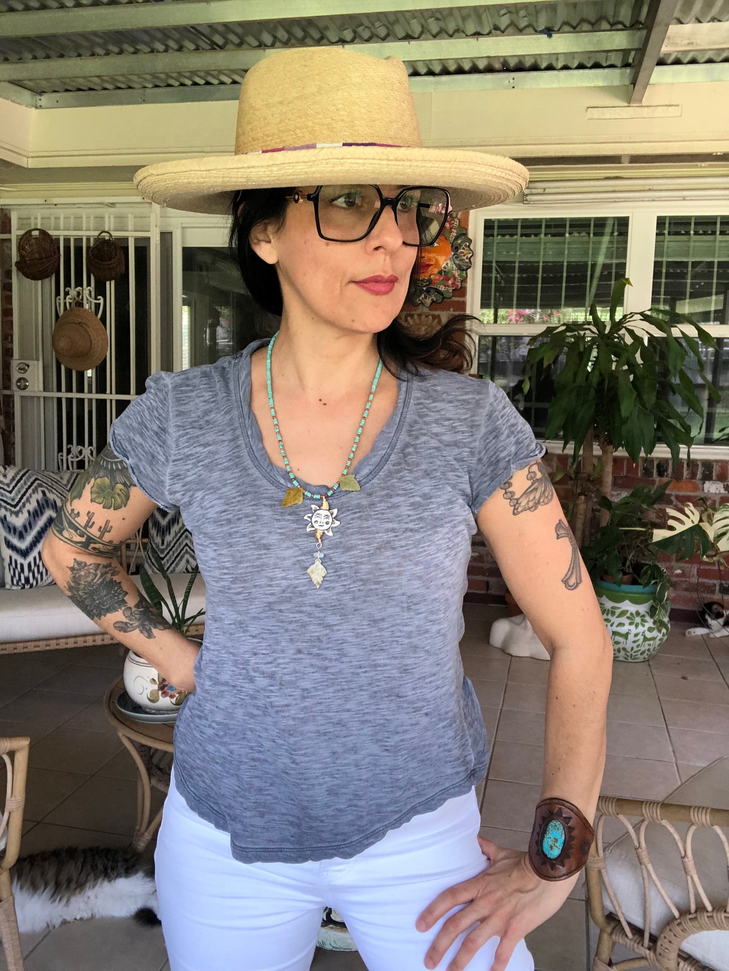 Sol En El Jardin necklace, Folk Ceramic Sun pendant