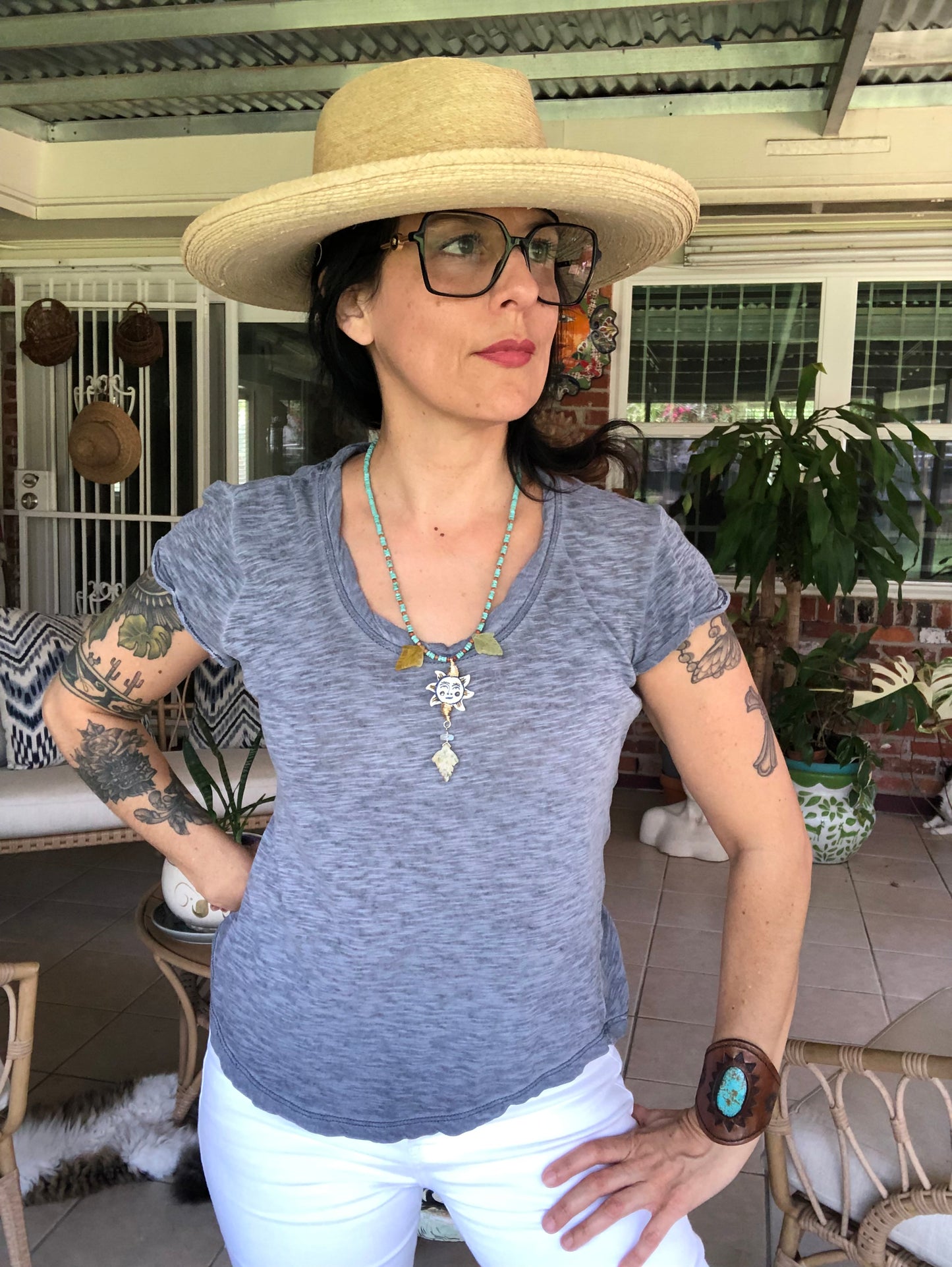 Sol En El Jardin necklace, Folk Ceramic Sun pendant