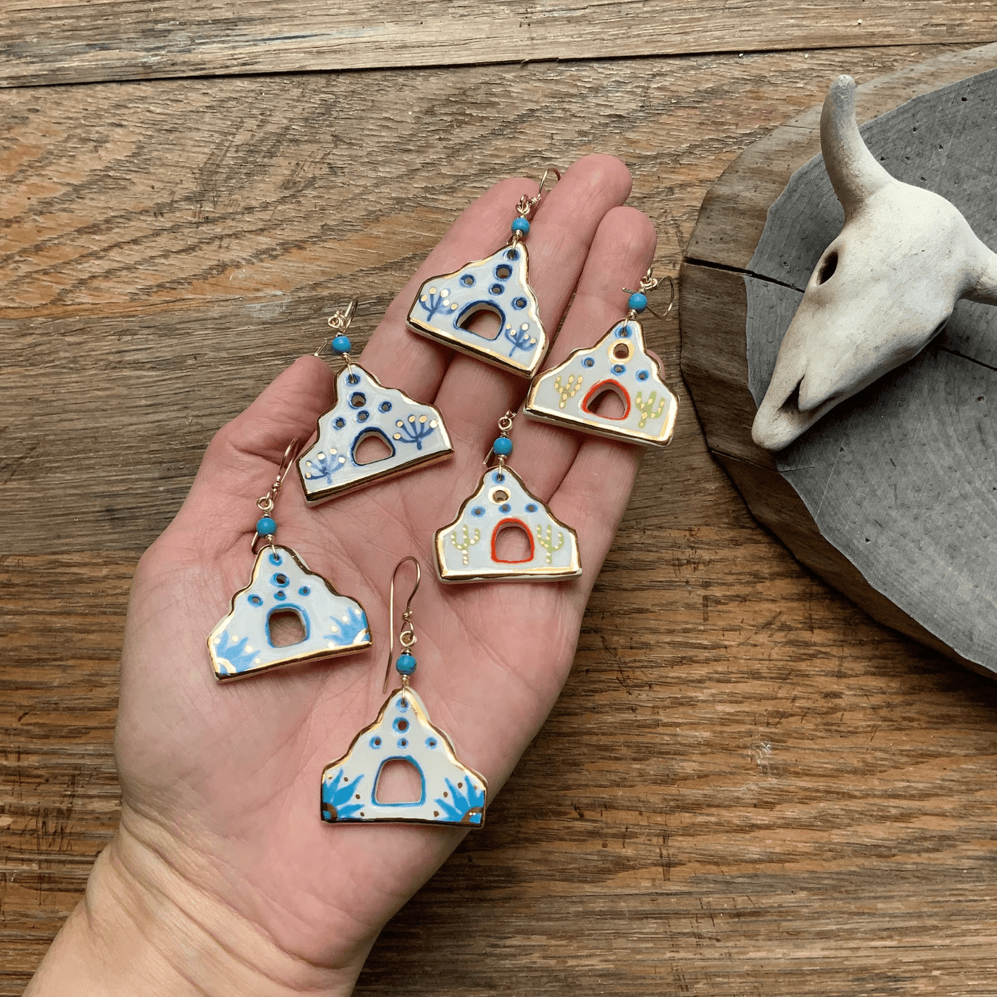 Little ceramic Adobe house earrings