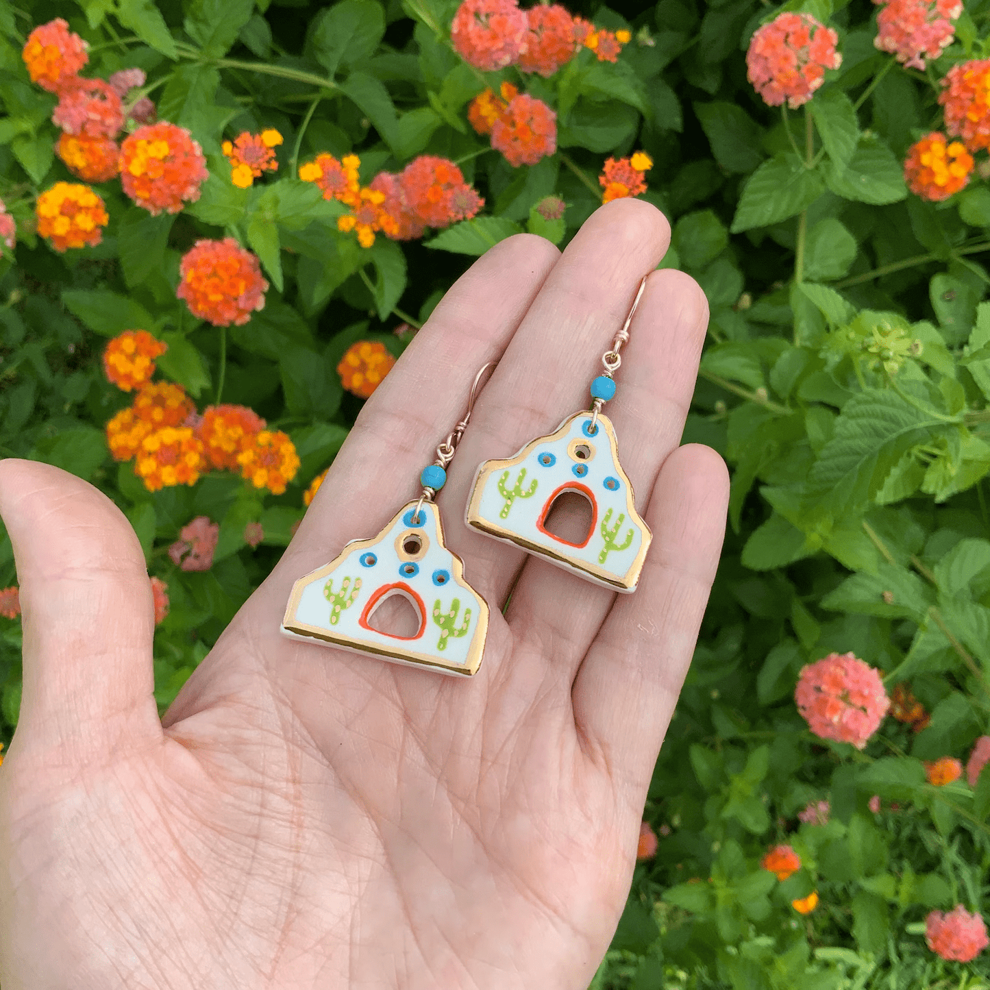Little ceramic Adobe house earrings