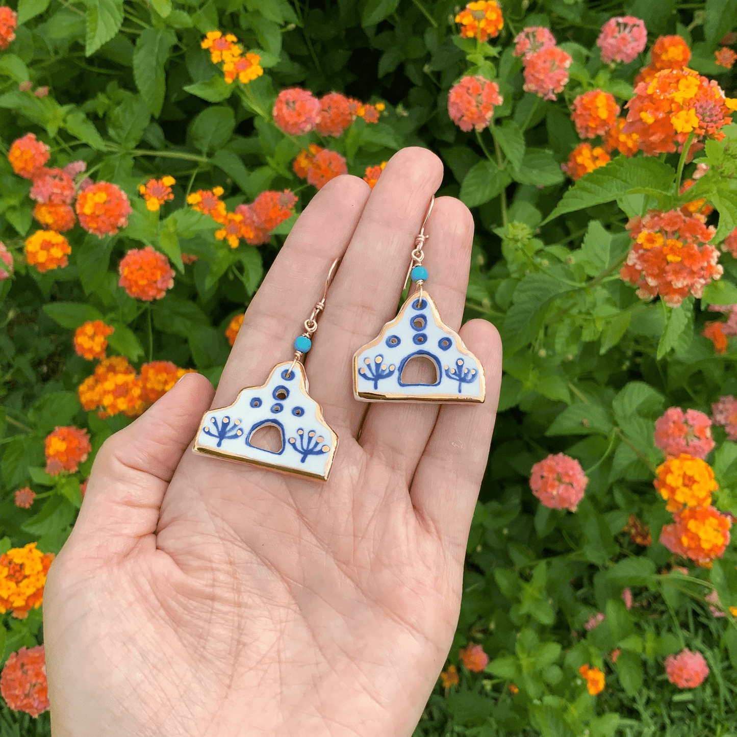 Little ceramic Adobe house earrings