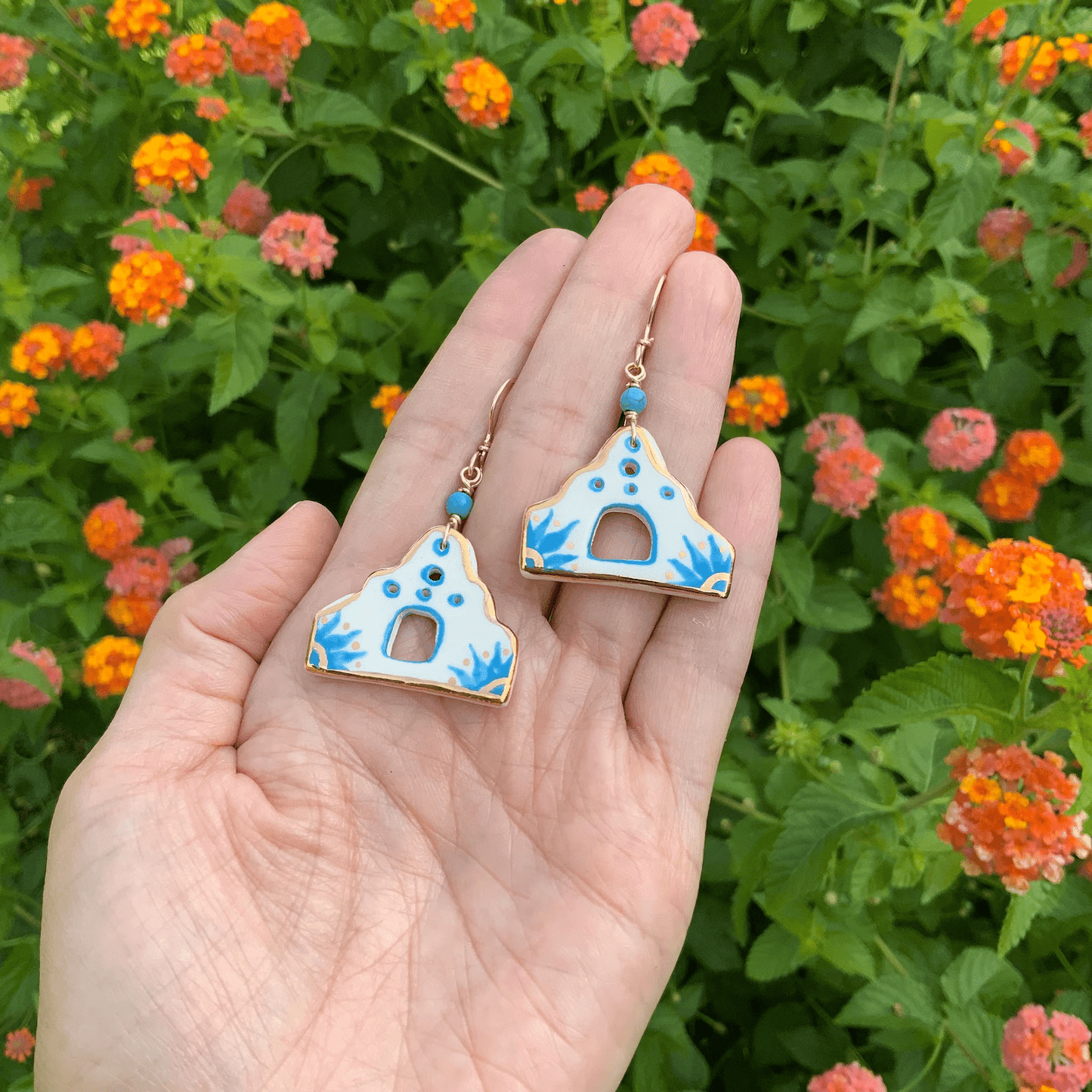 Little ceramic Adobe house earrings