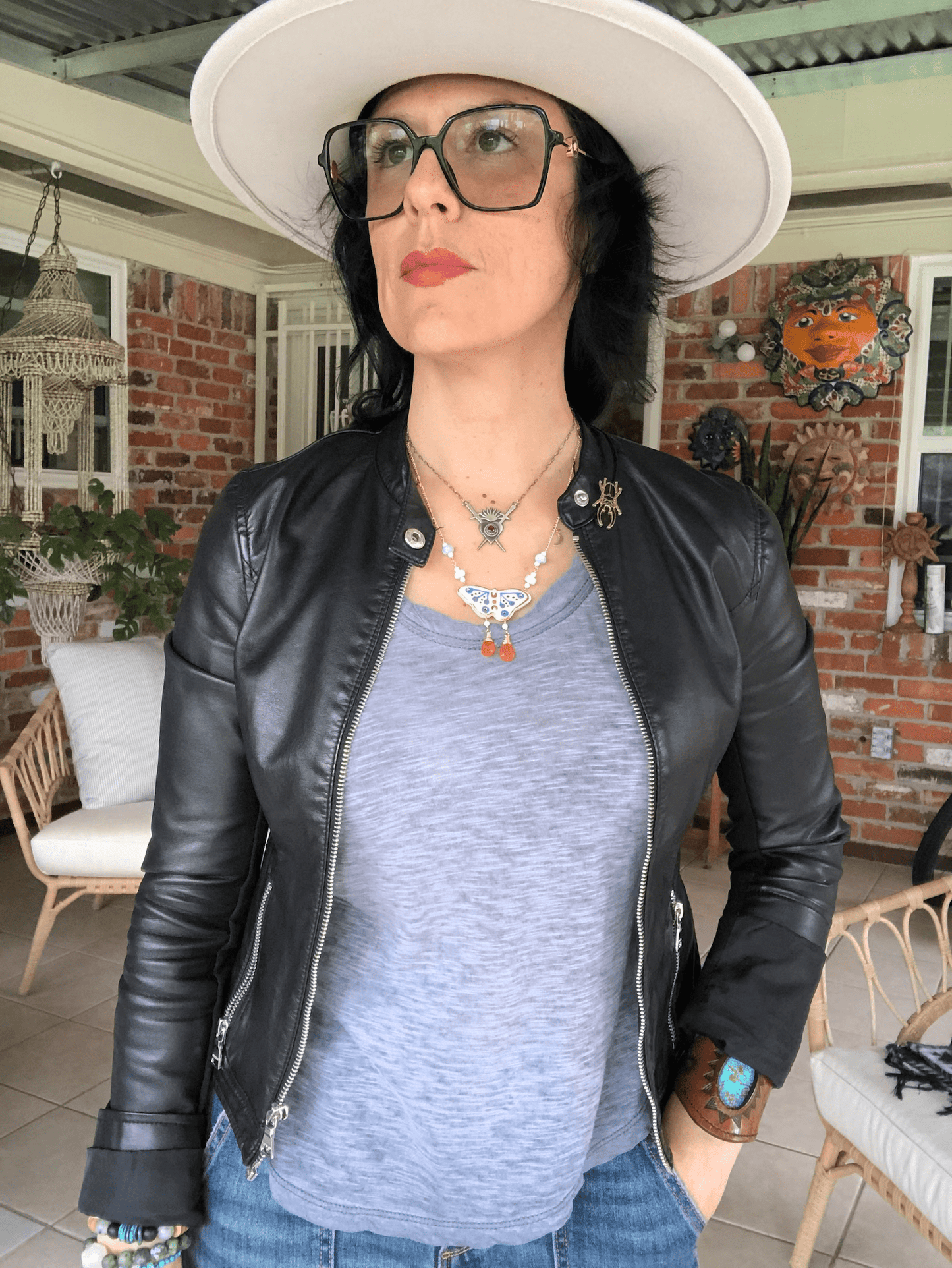 Celestial ceramic moth and larimar necklace