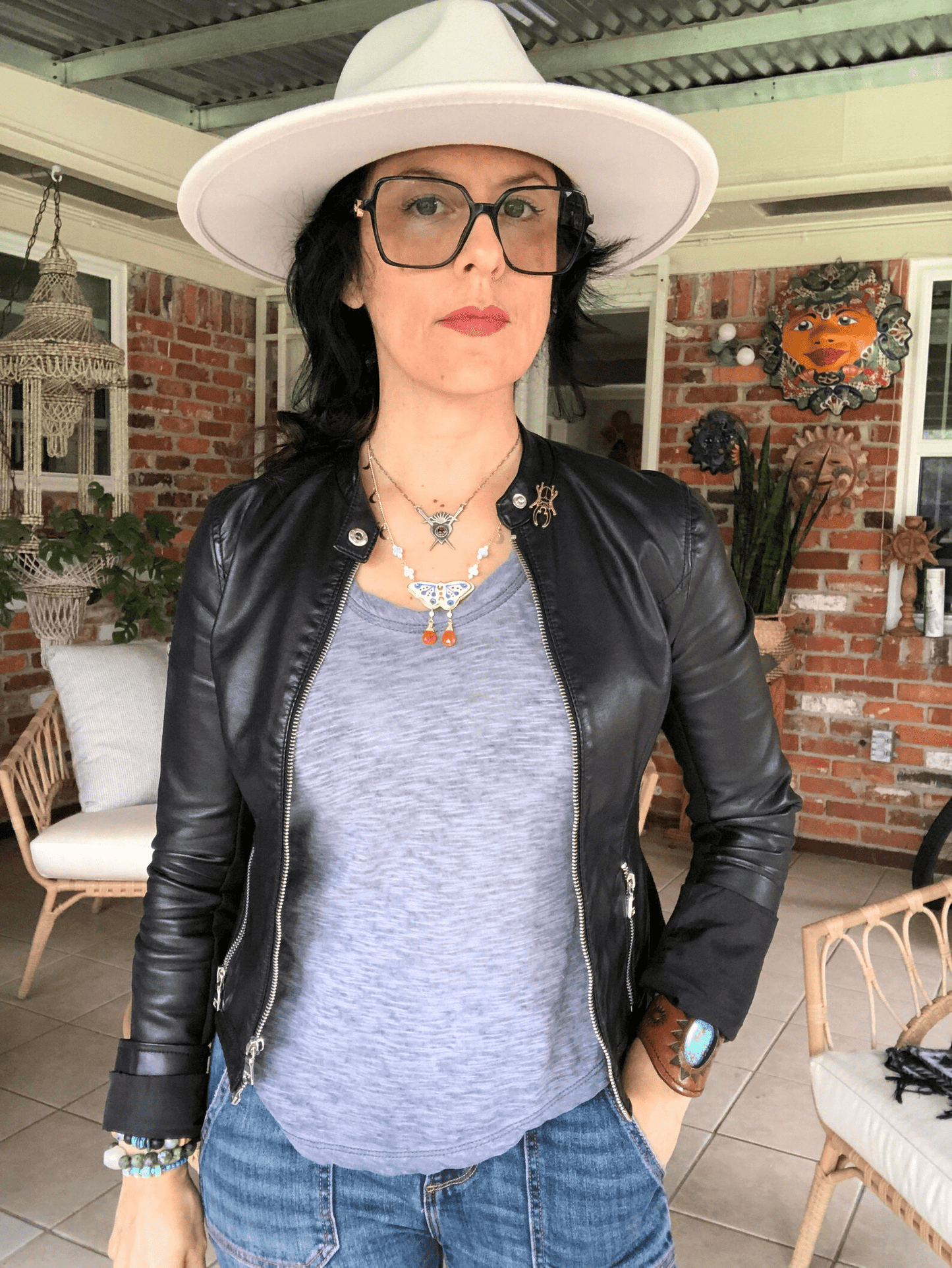 Celestial ceramic moth and larimar necklace