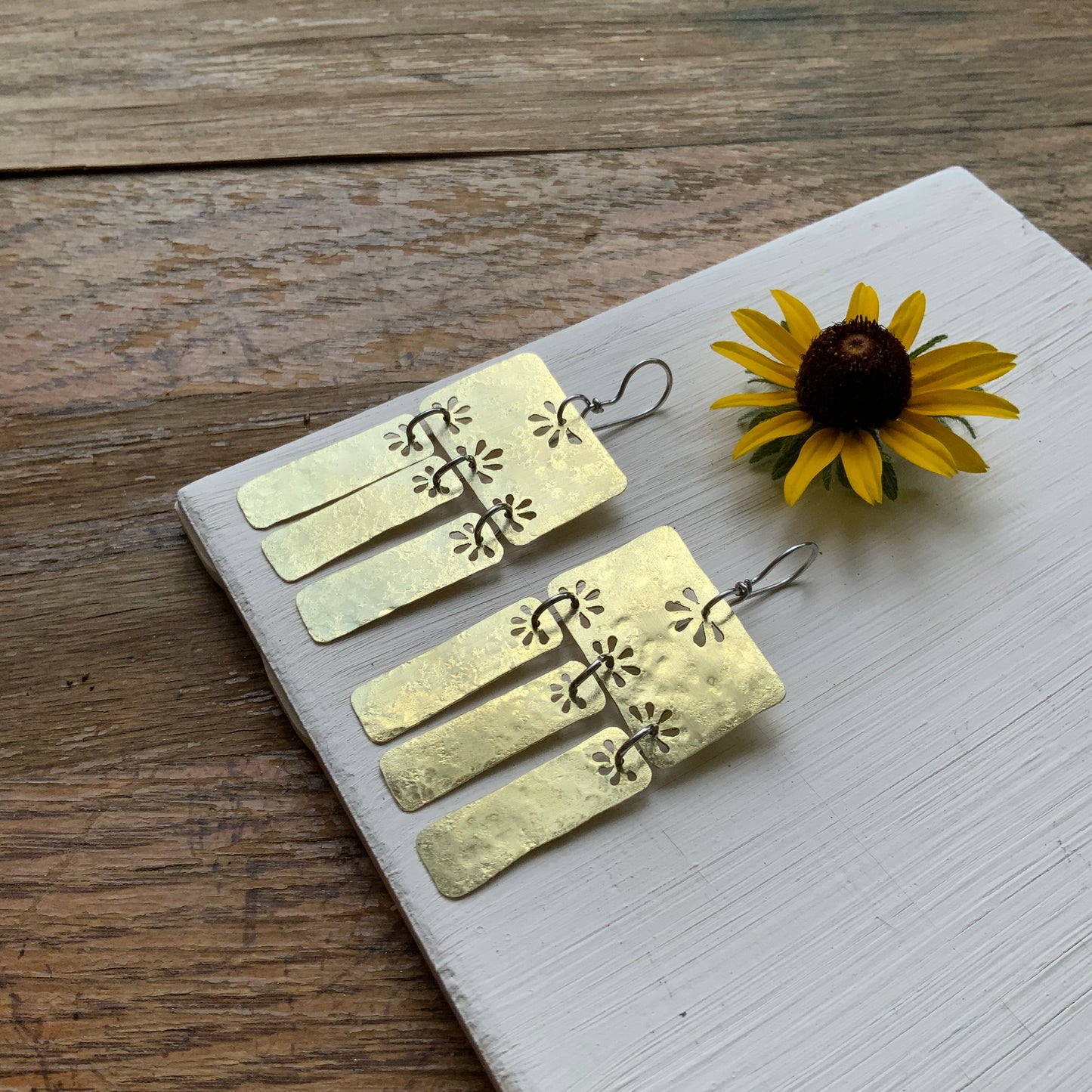 Floral Folklore brass bar chandelier earrings