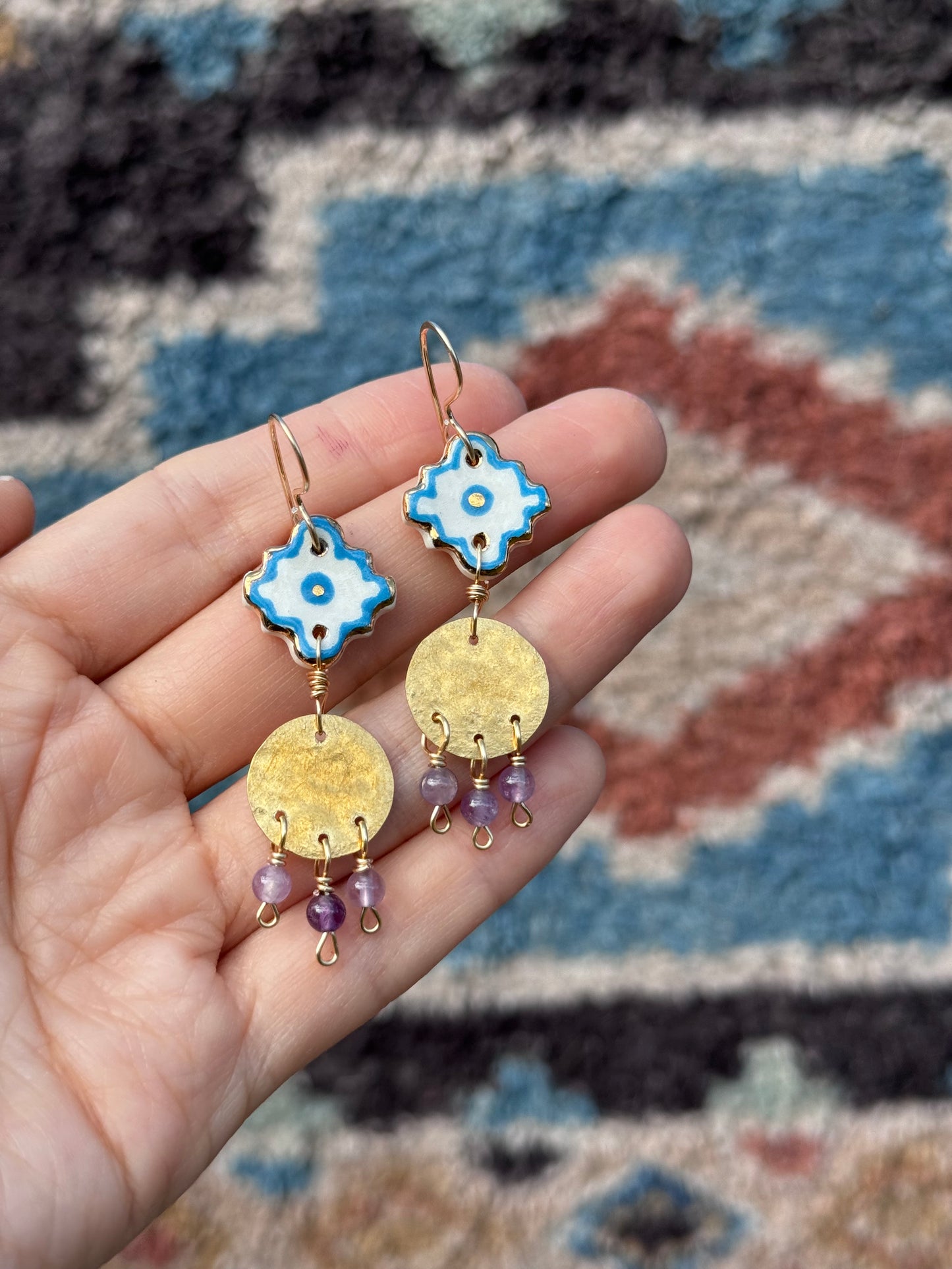southwestern ceramic bead and amethyst earrings