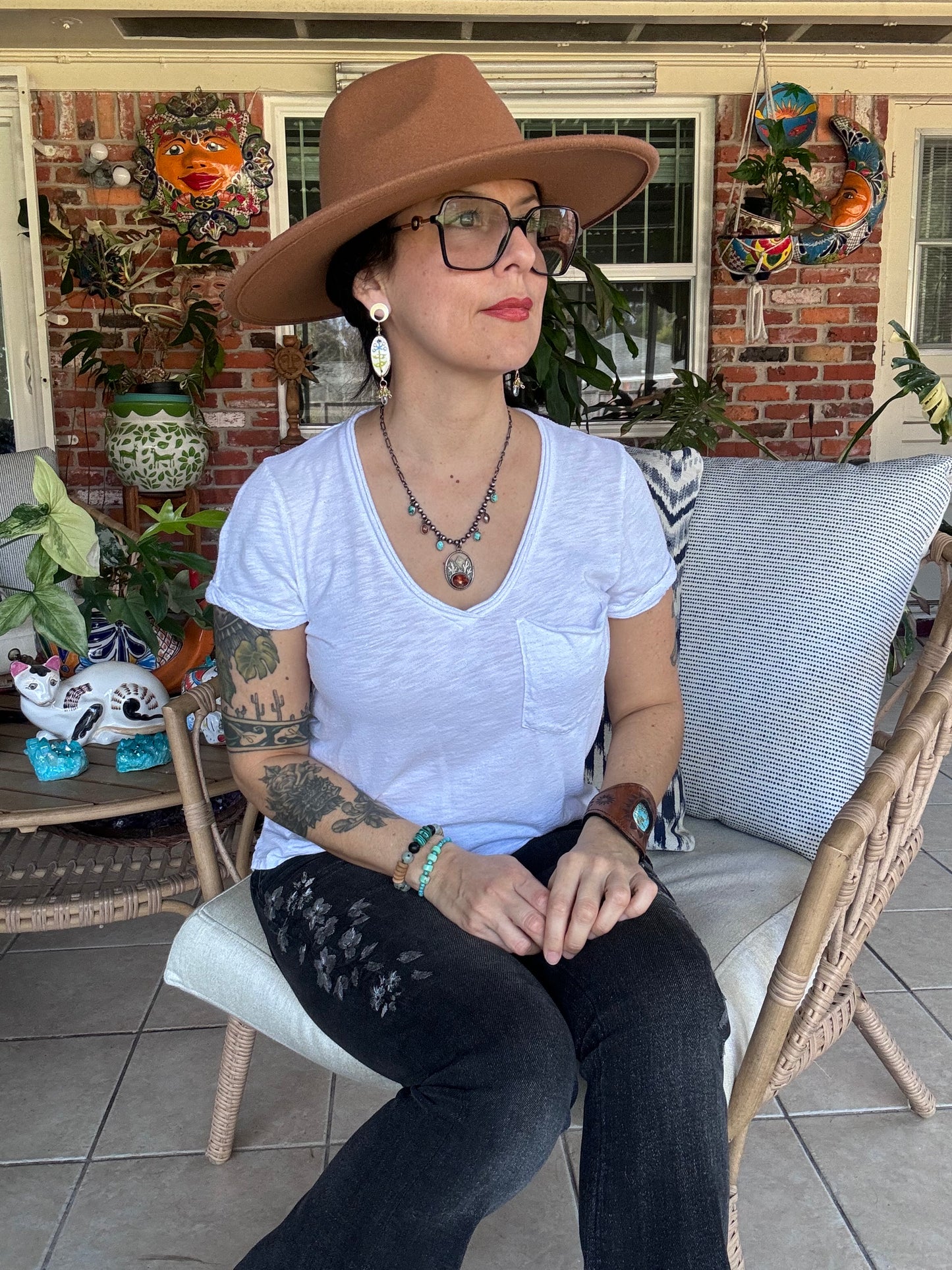 Modern Ceramic Blue Bonnet bead and Gemstone cluster earrings