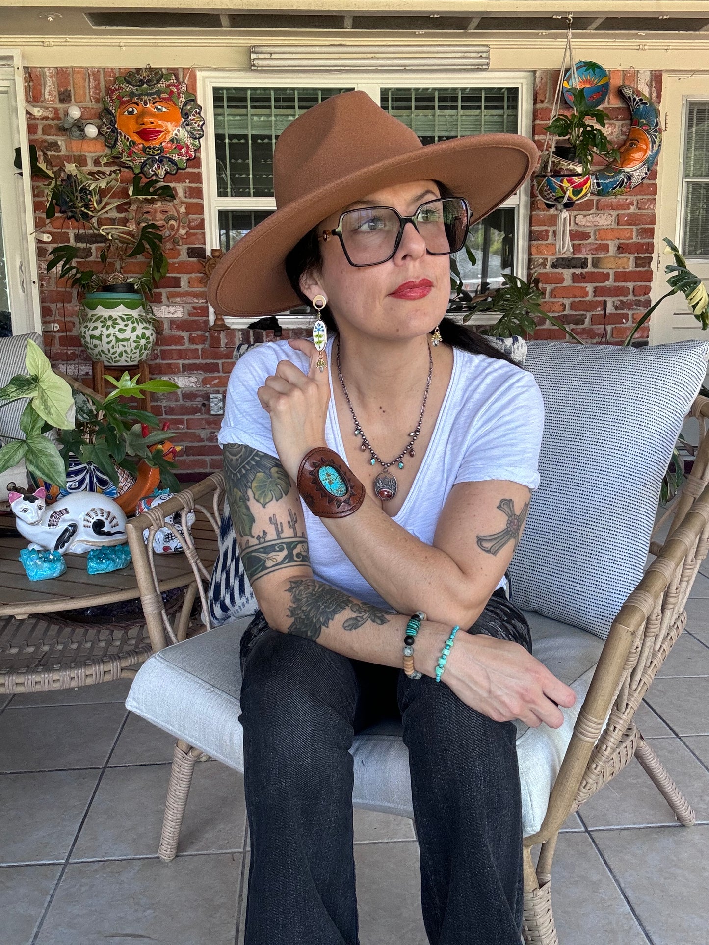 Modern Ceramic Blue Bonnet bead and Gemstone cluster earrings