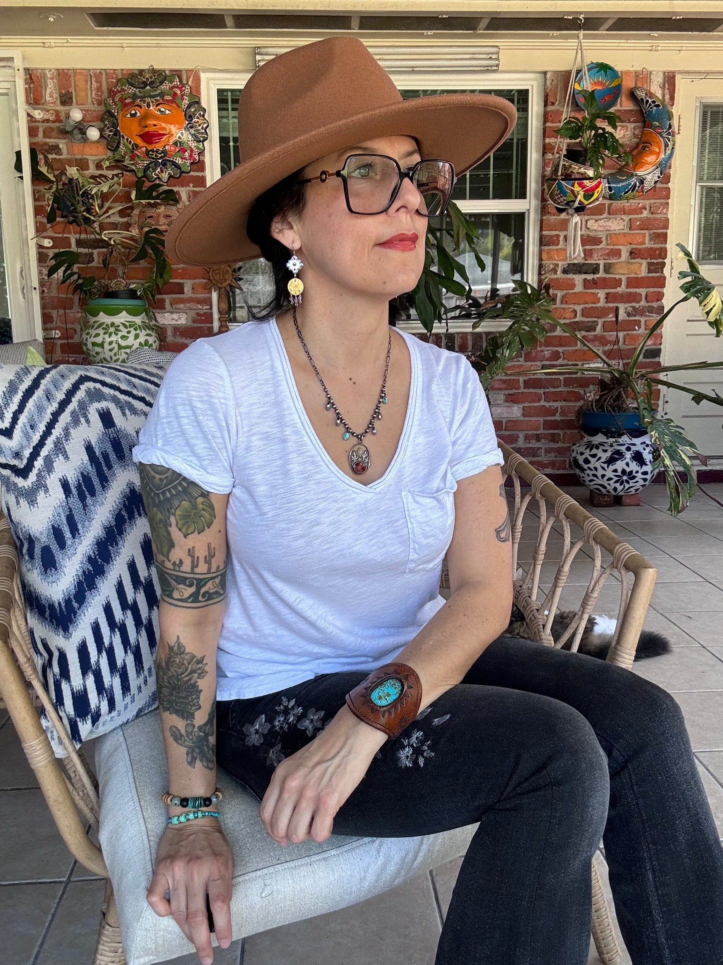 southwestern ceramic bead and amethyst earrings