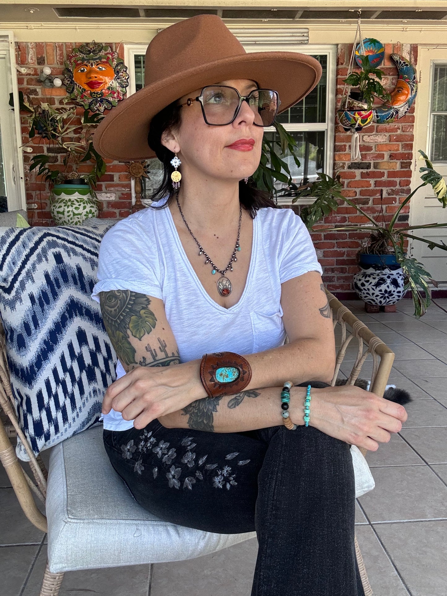 southwestern ceramic bead and amethyst earrings