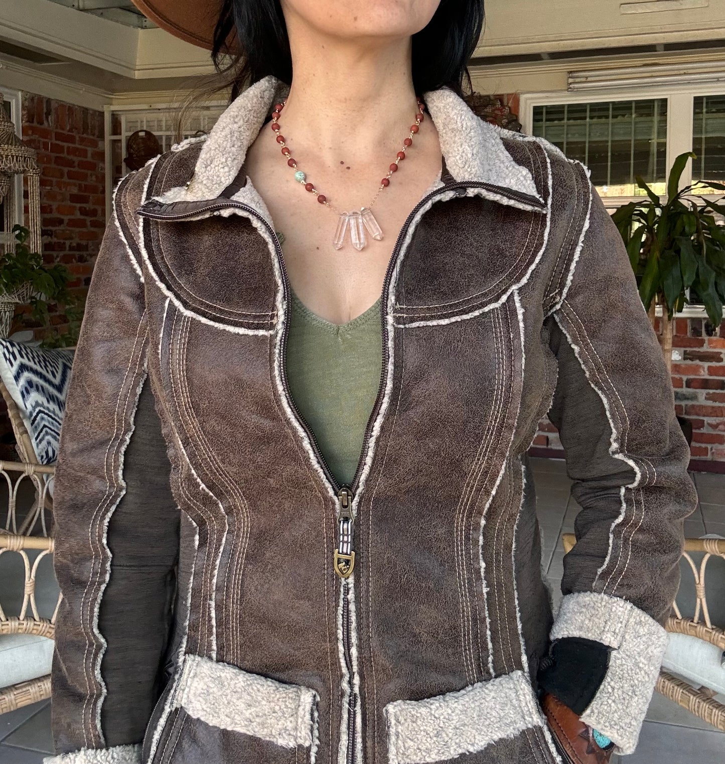 3 Quartz point and matte red jasper necklace