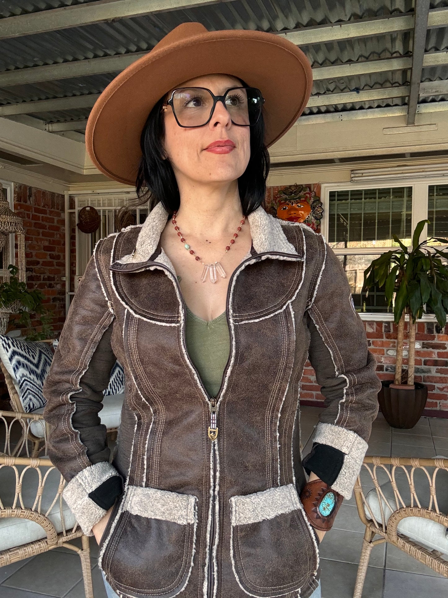 3 Quartz point and matte red jasper necklace