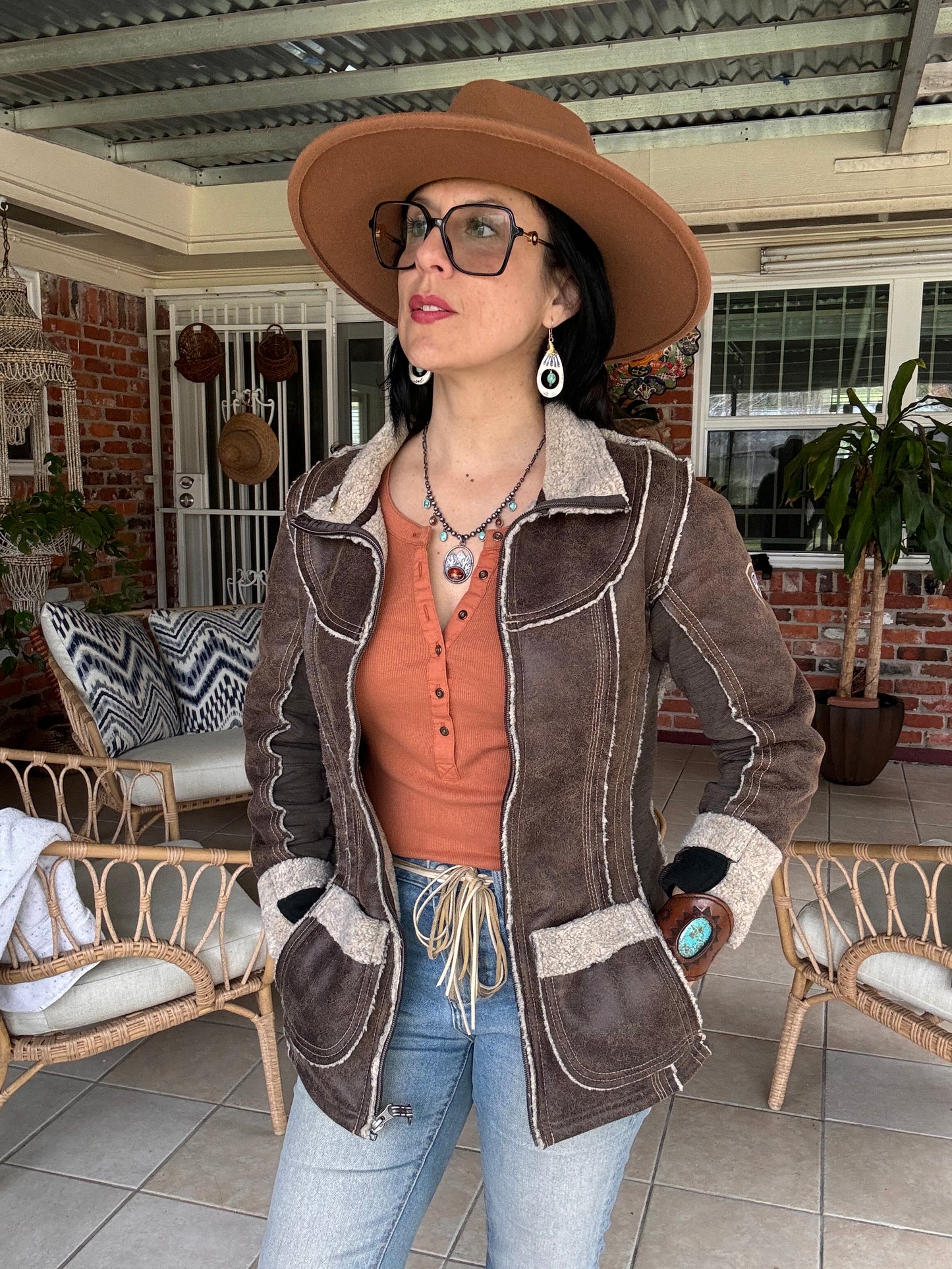 Ceramic Tribal drop and turquoise nugget earrings