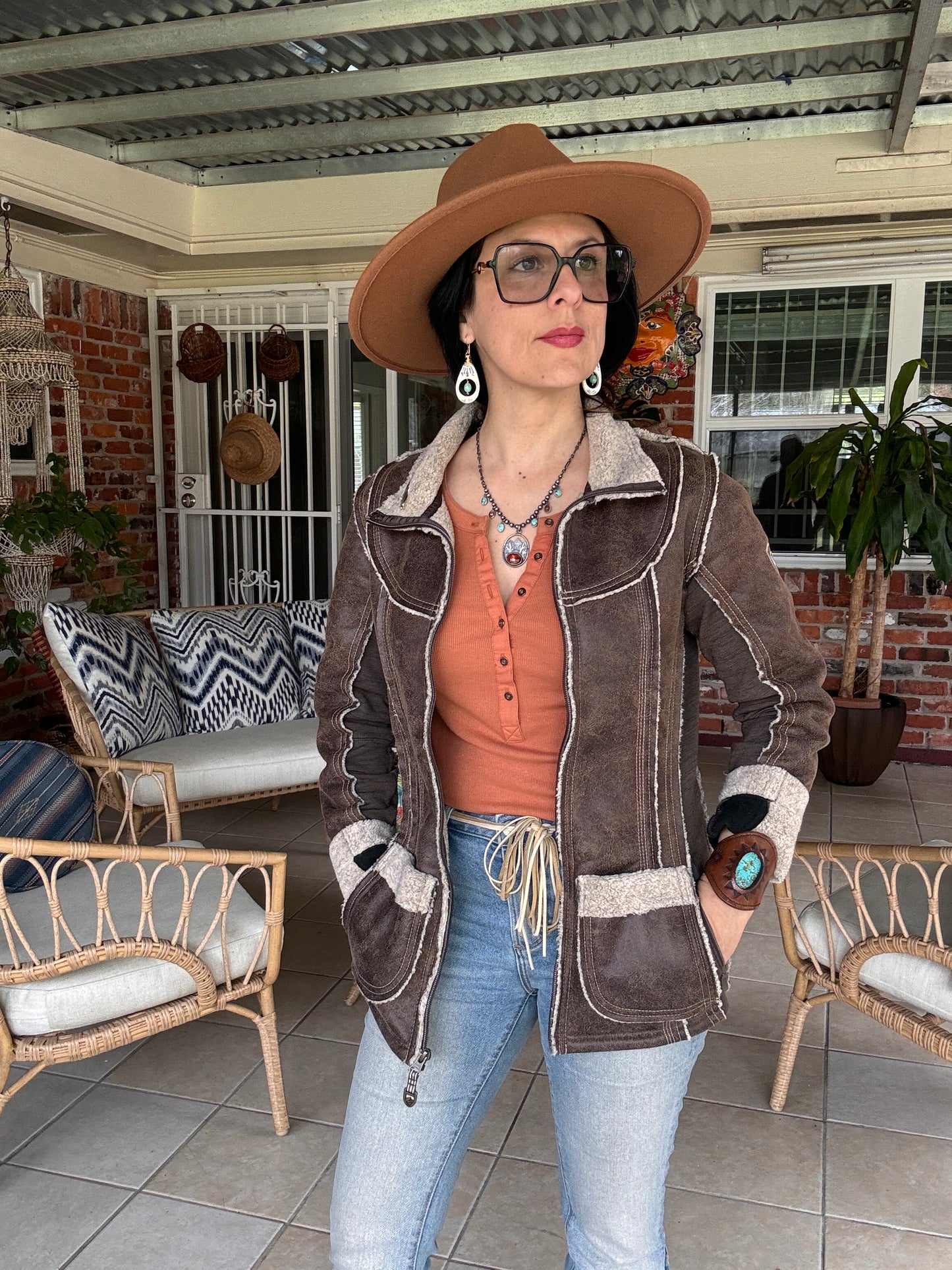 Ceramic Tribal drop and turquoise nugget earrings