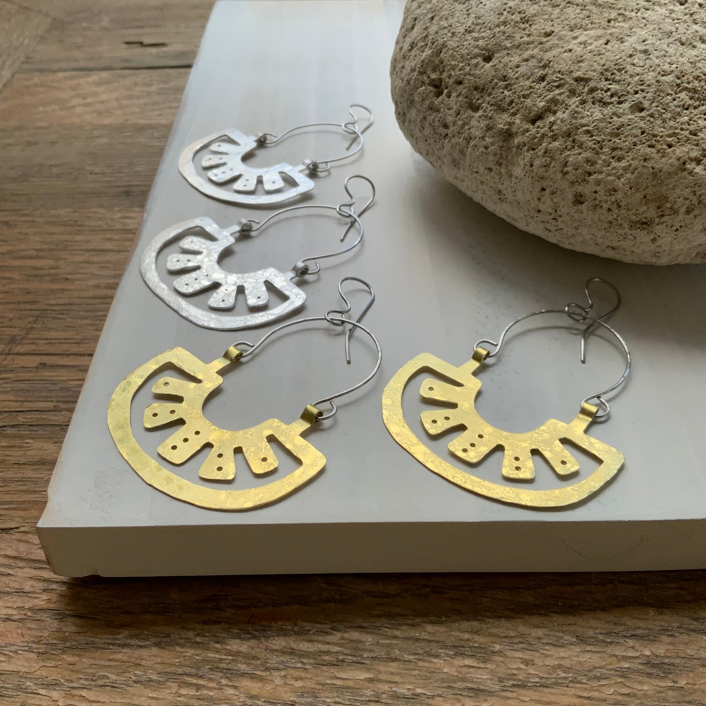 Oaxacan raw metal slice earrings