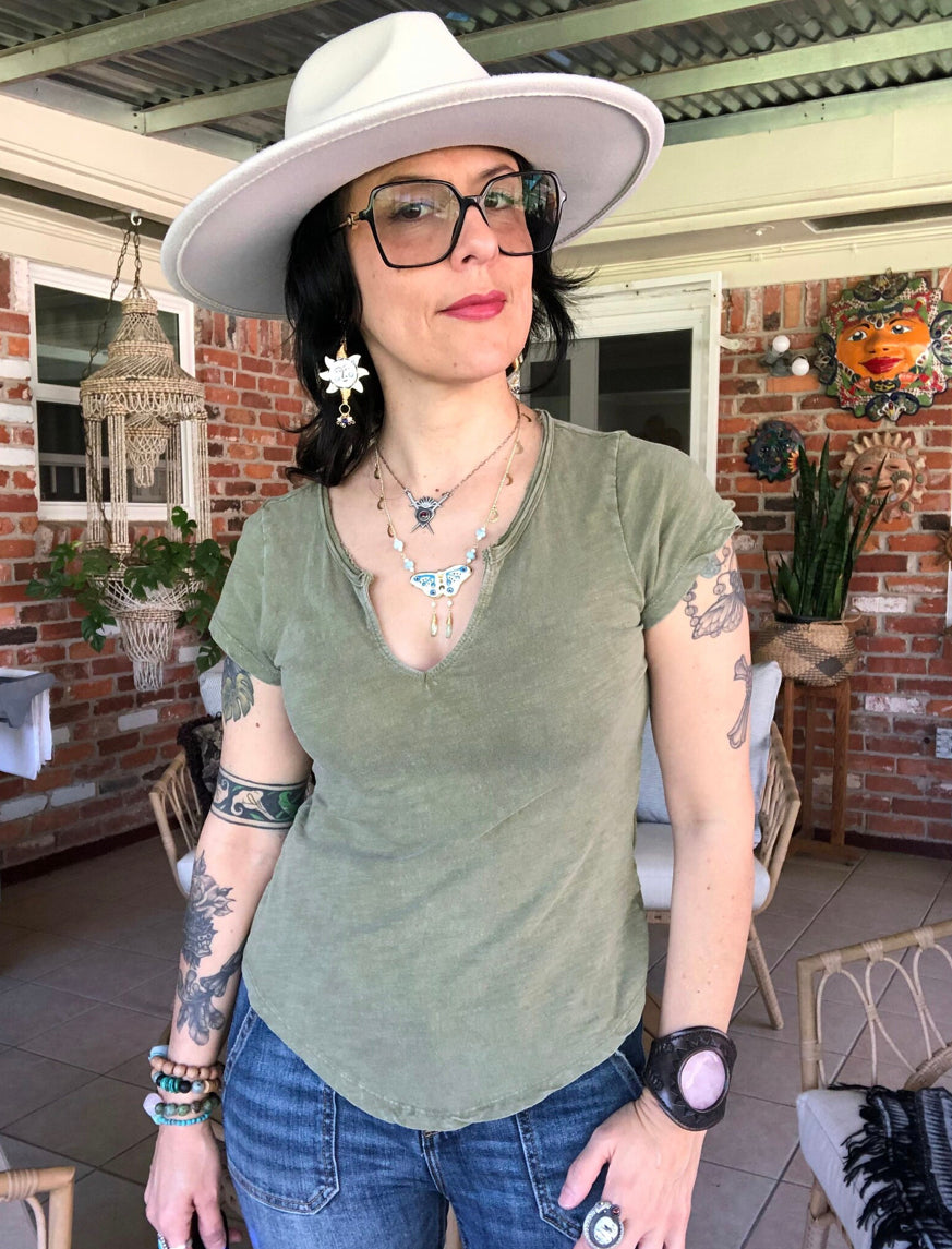 Folk art sun and freshwater pearl cluster earrings