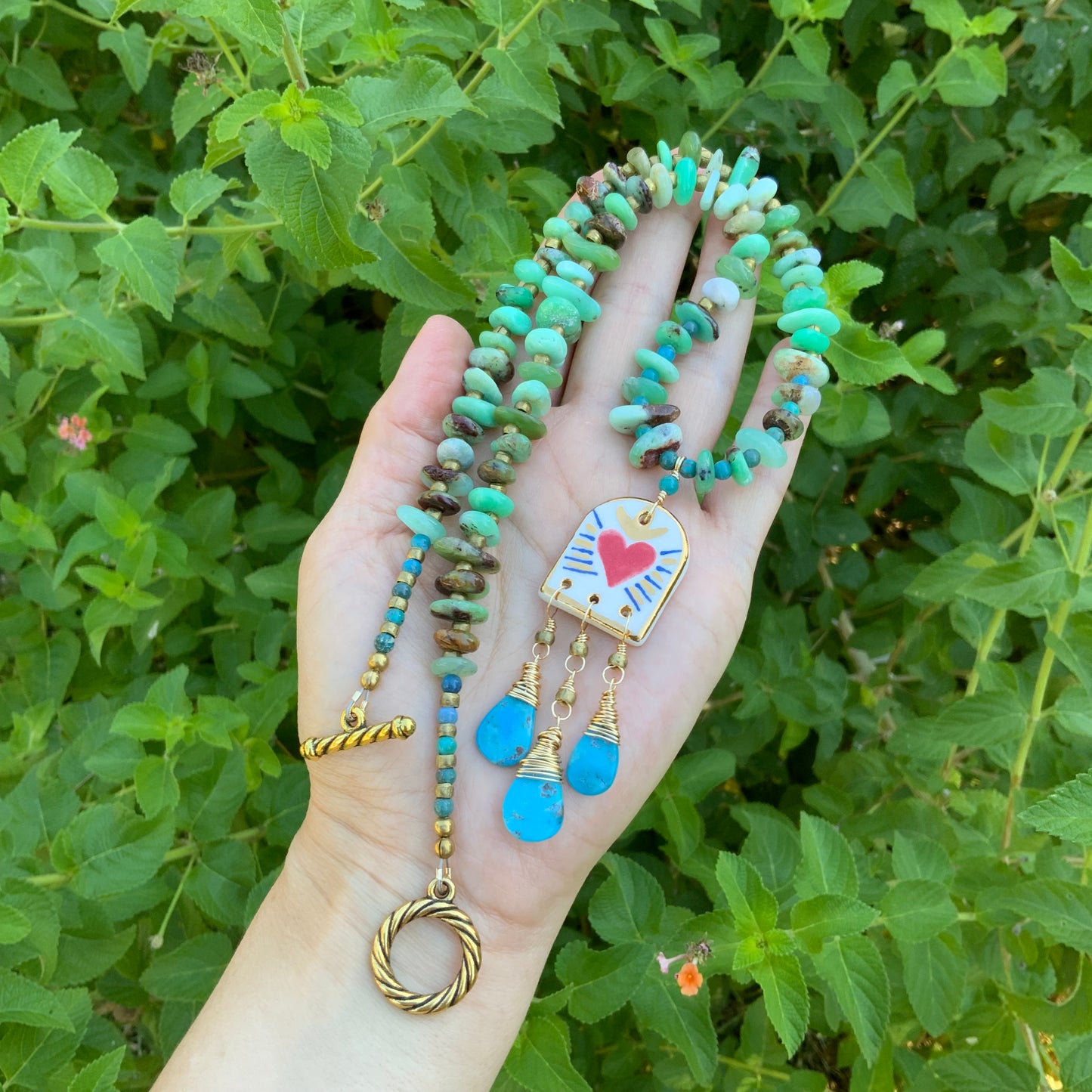 Ceramic Milagro and Chrysoprase necklace