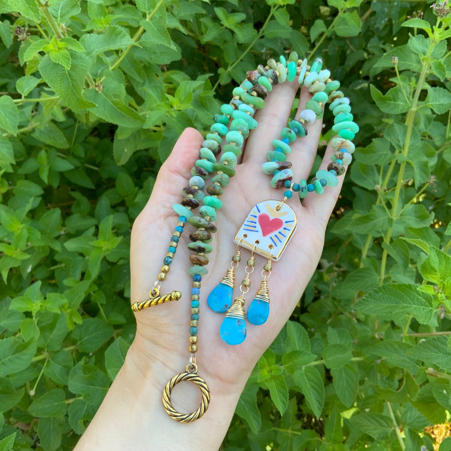 Ceramic Milagro and Chrysoprase necklace