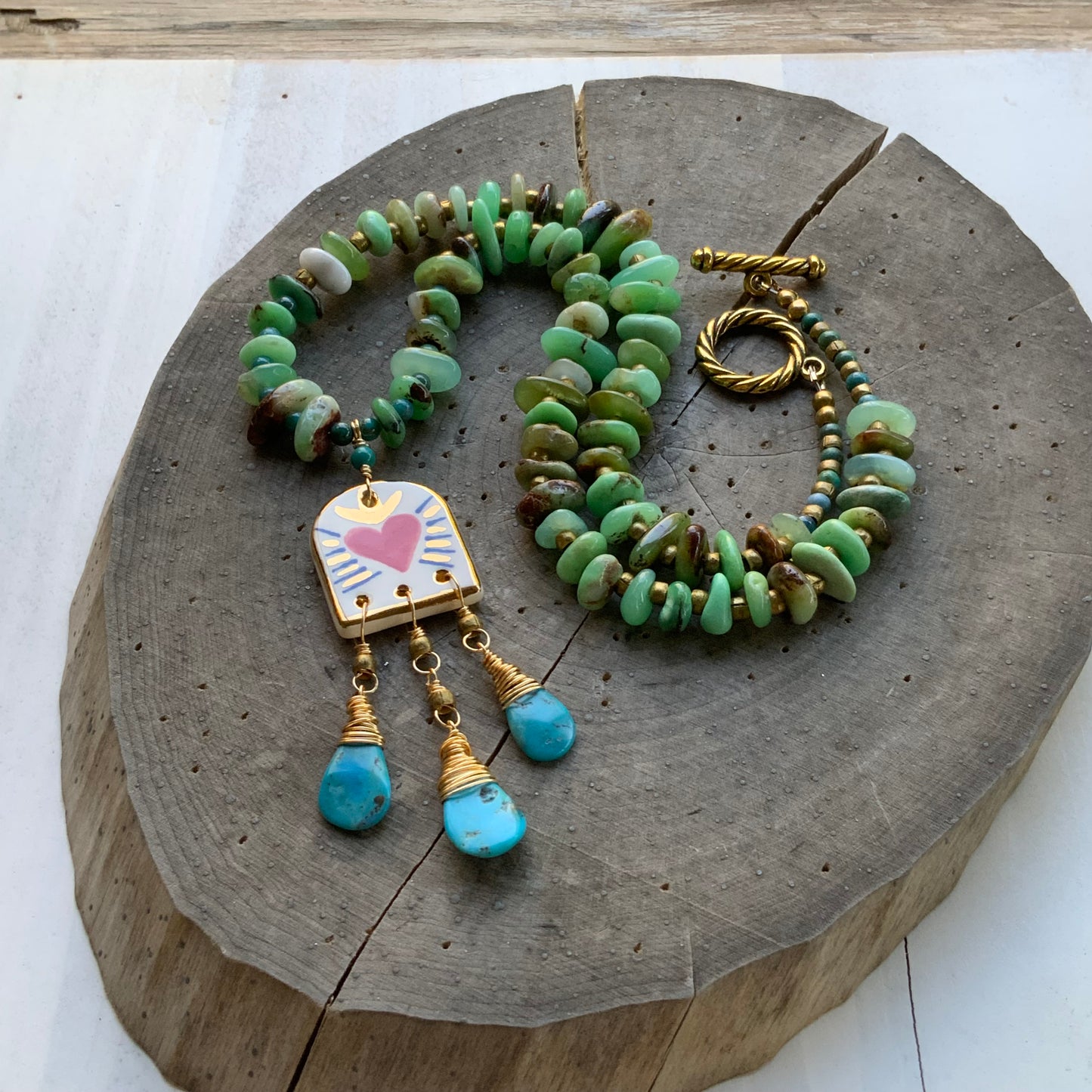 Ceramic Milagro and Chrysoprase necklace