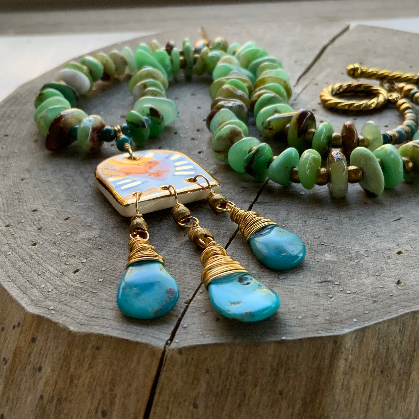 Ceramic Milagro and Chrysoprase necklace