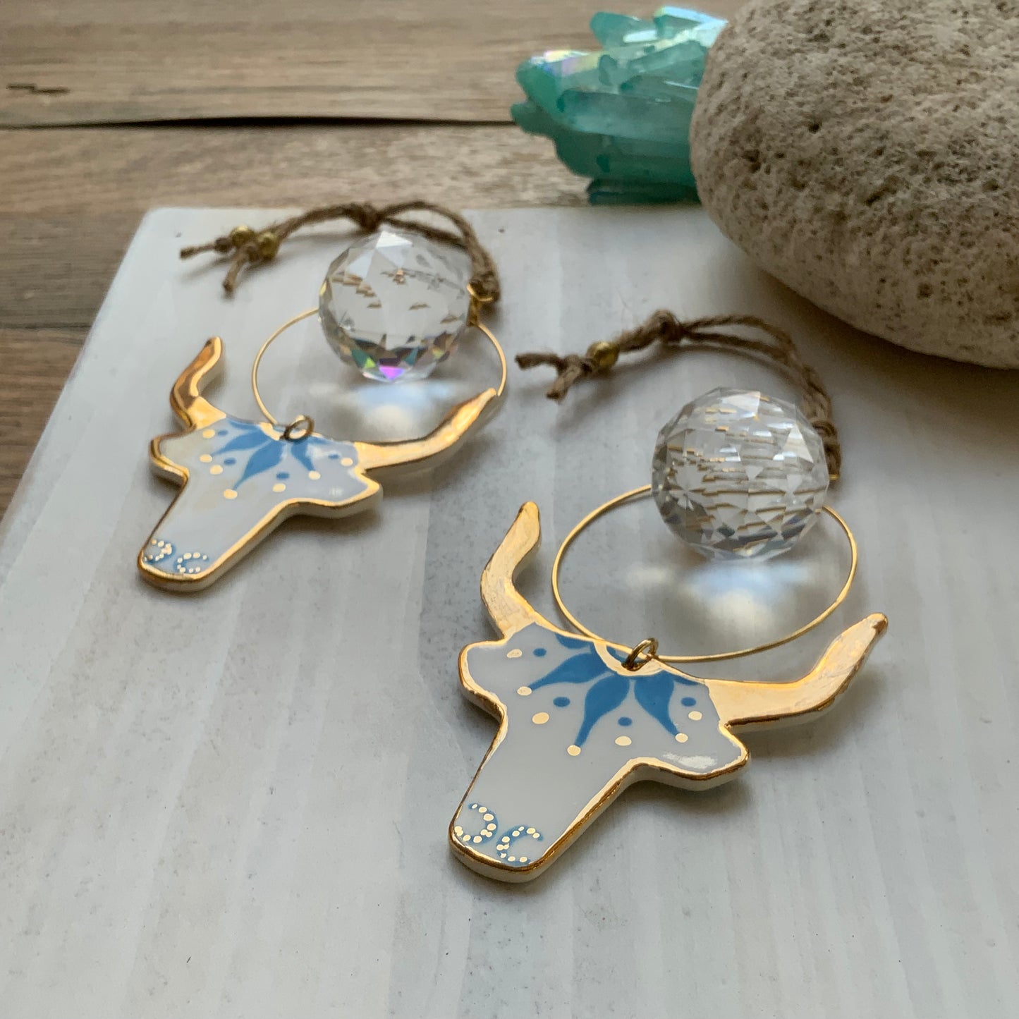 Celestial Ceramic Longhorn sun catcher ornament