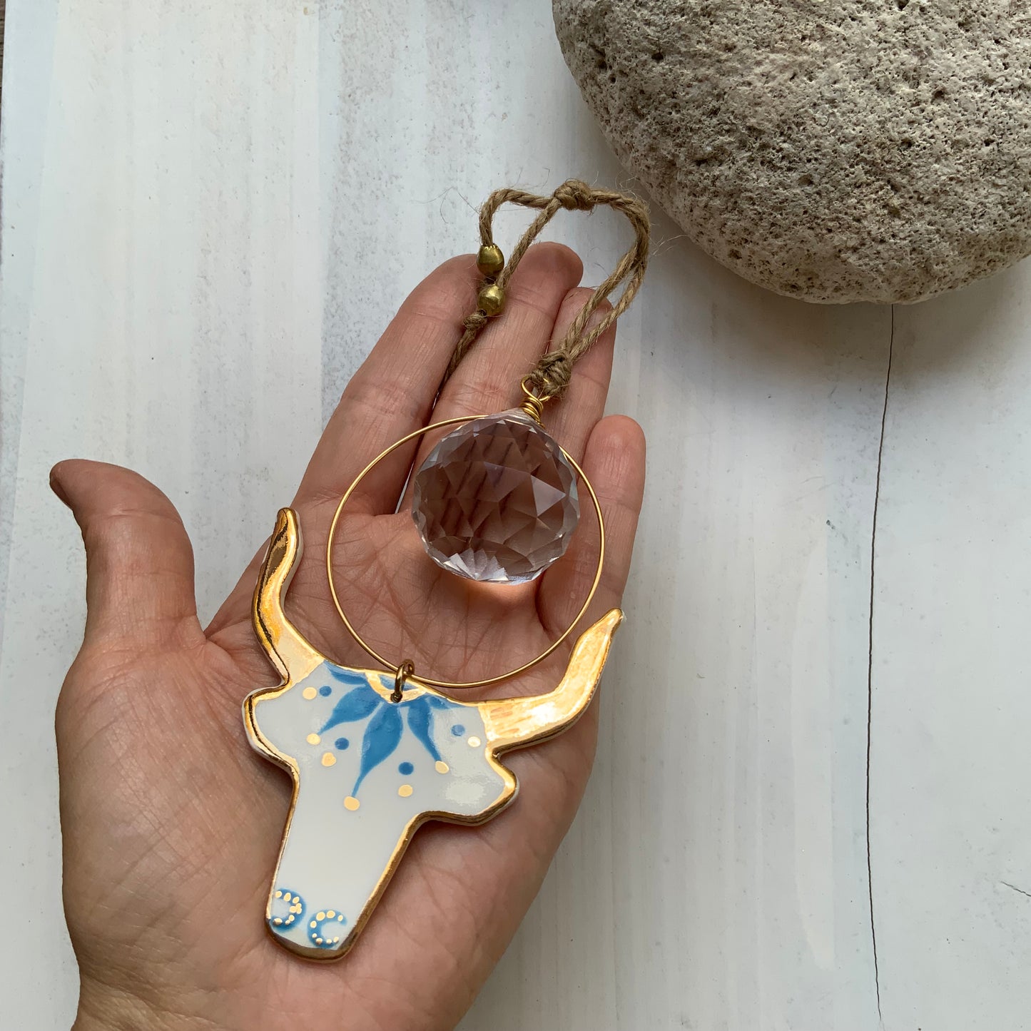 Celestial Ceramic Longhorn sun catcher ornament