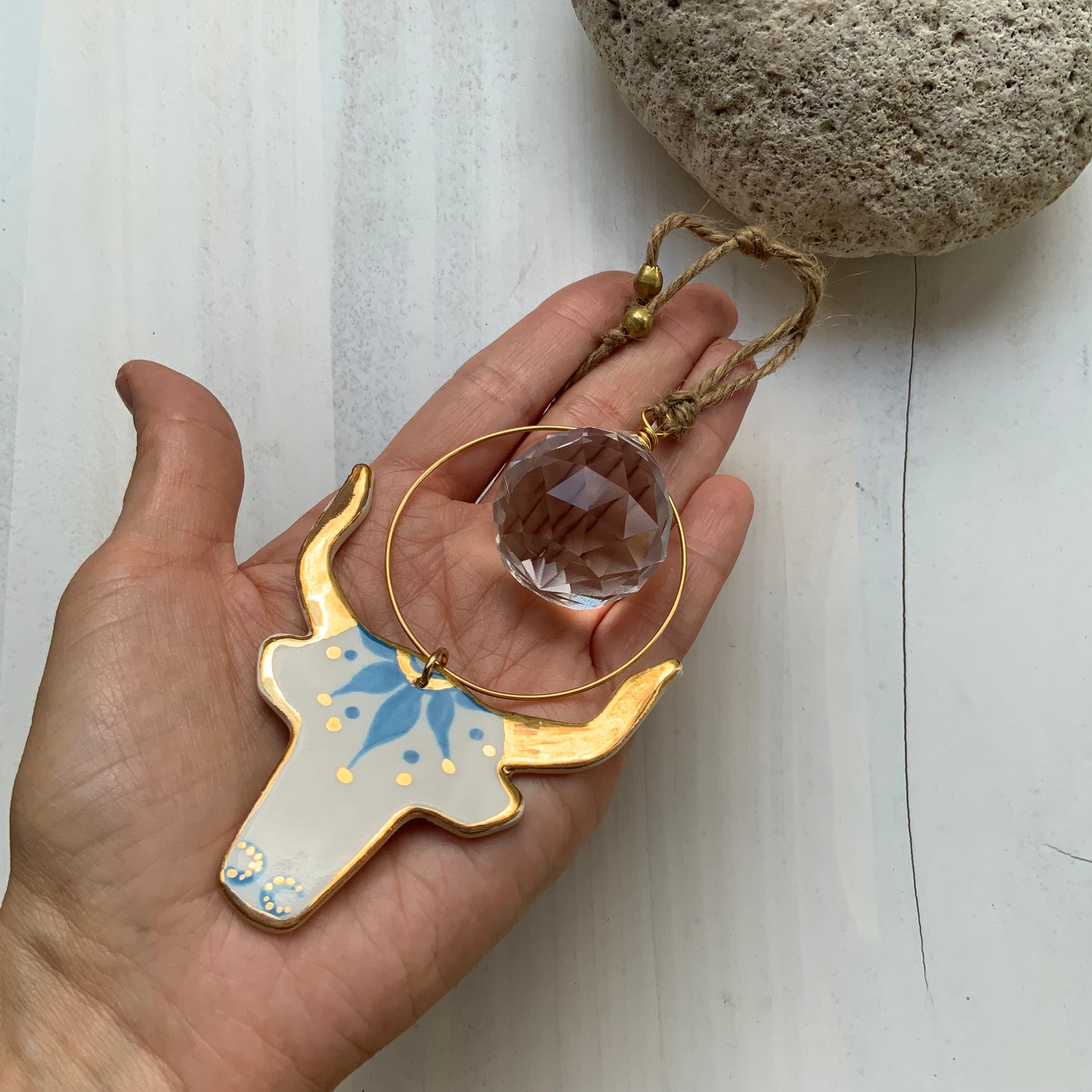 Celestial Ceramic Longhorn sun catcher ornament