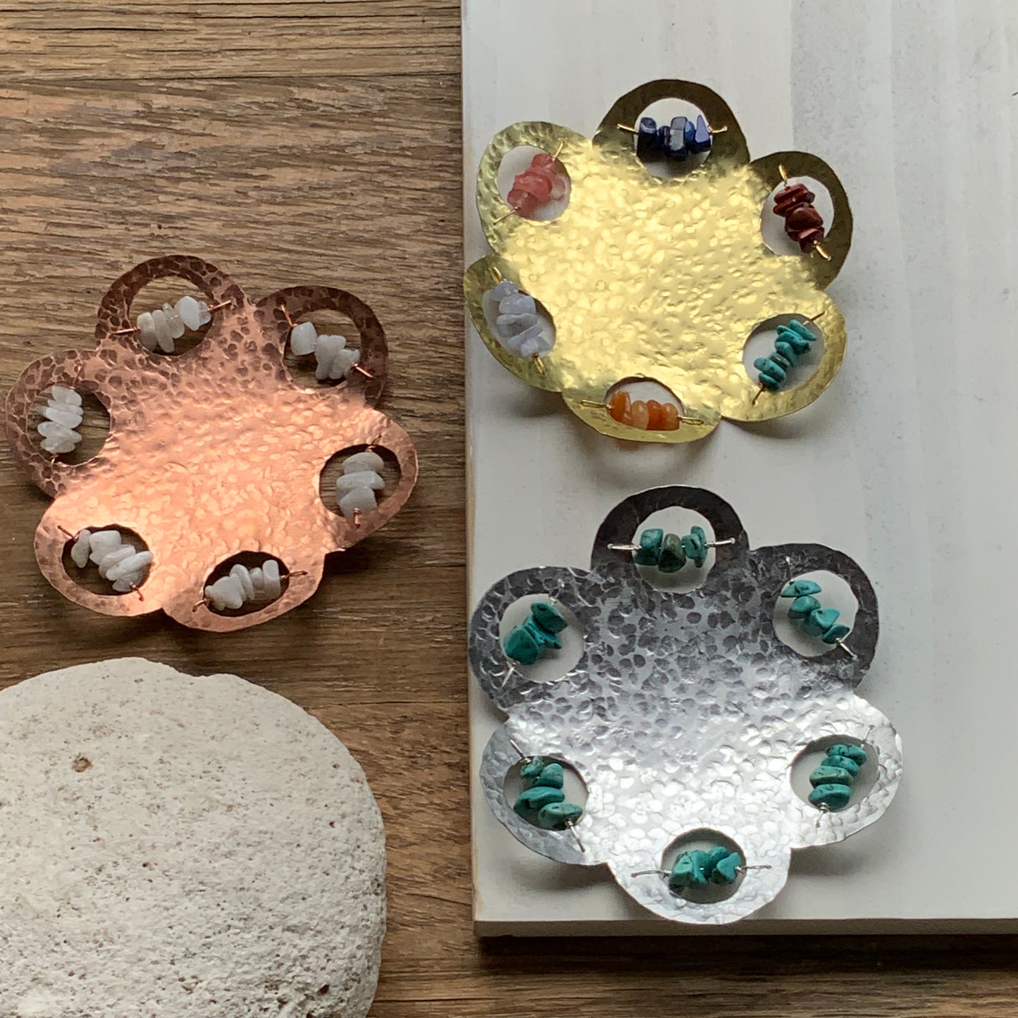 Rustic brass and semiprecious gemstone ring dish