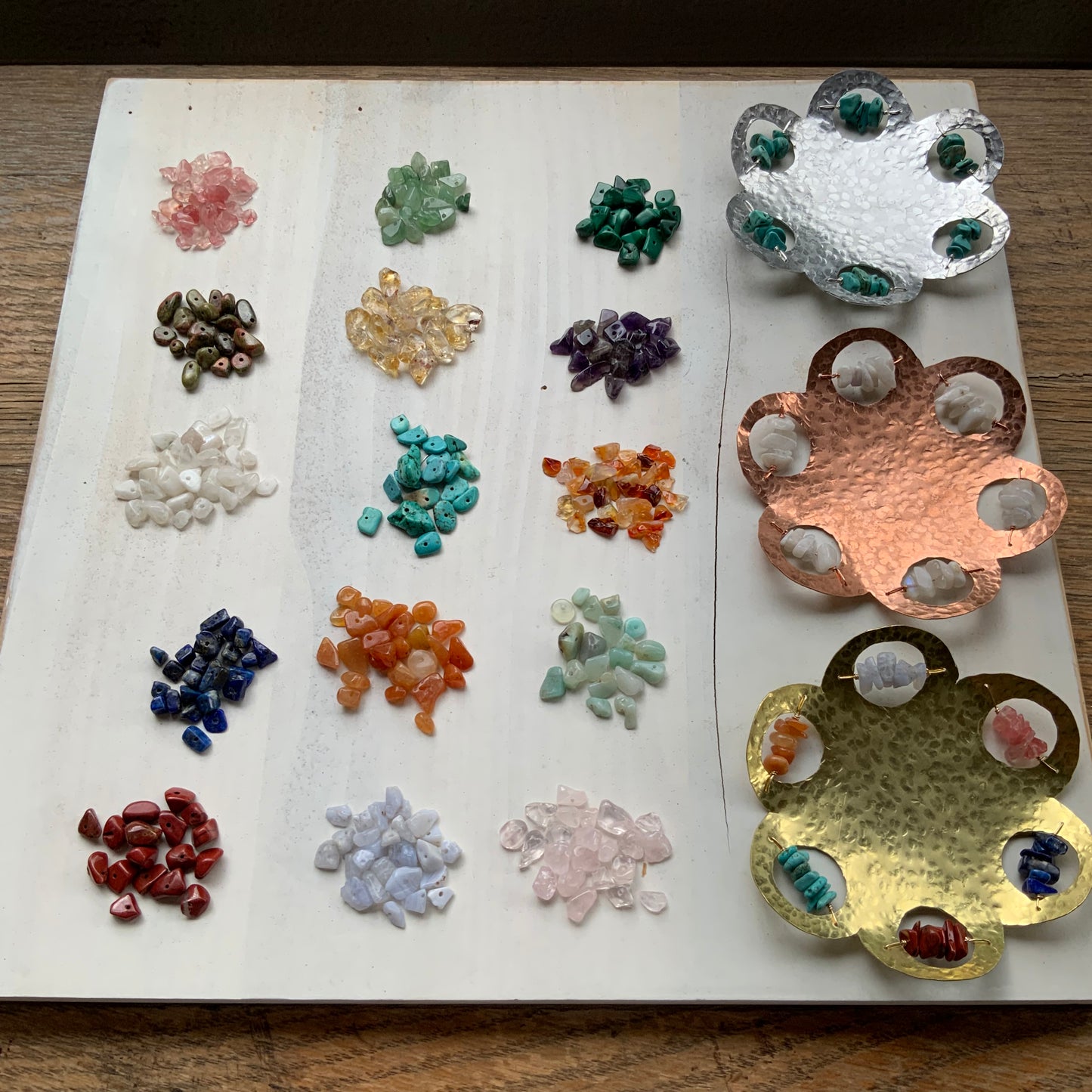 Rustic brass and semiprecious gemstone ring dish