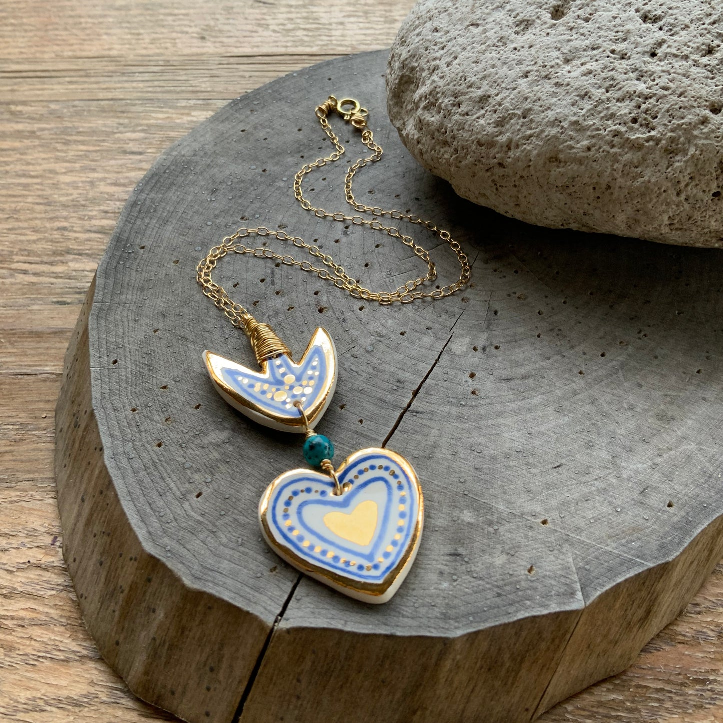 Ceramic Milagro and genuine turquoise Charm Necklace