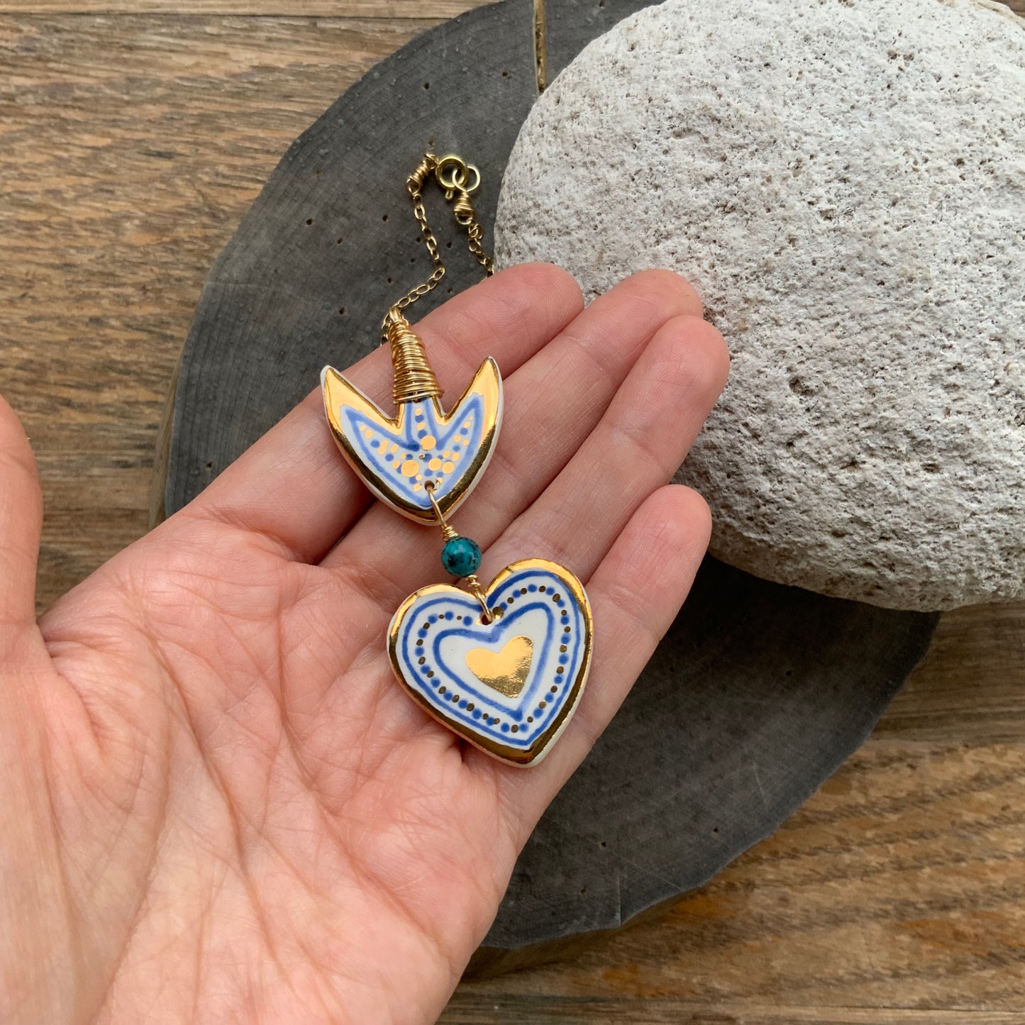 Ceramic Milagro and genuine turquoise Charm Necklace