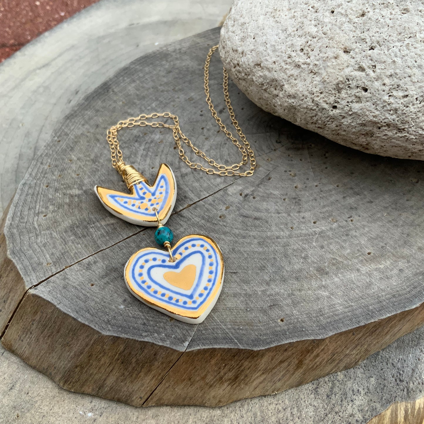 Ceramic Milagro and genuine turquoise Charm Necklace