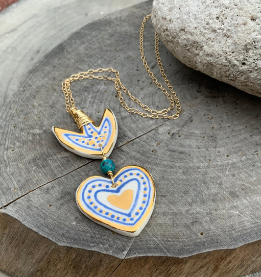 Ceramic Milagro and genuine turquoise Charm Necklace