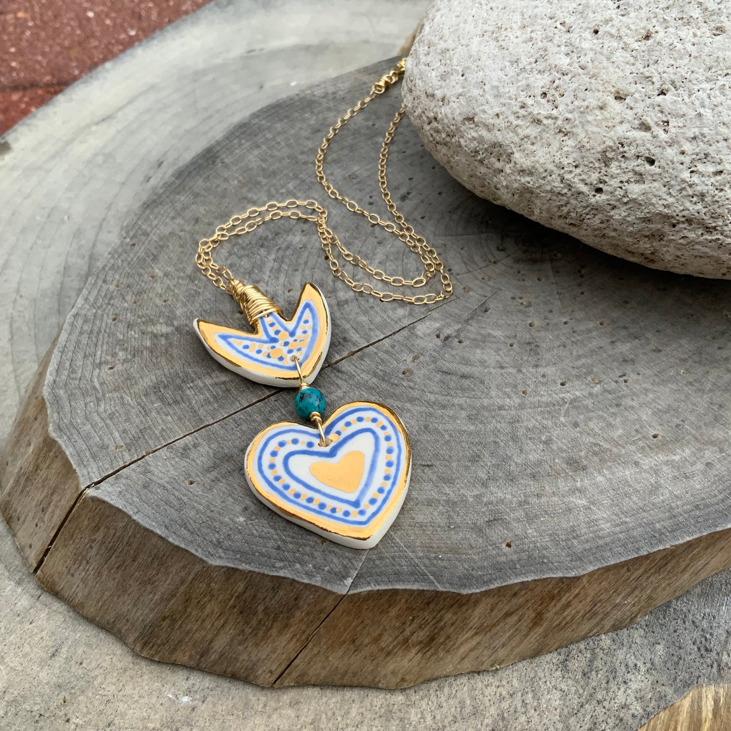 Ceramic Milagro and genuine turquoise Charm Necklace