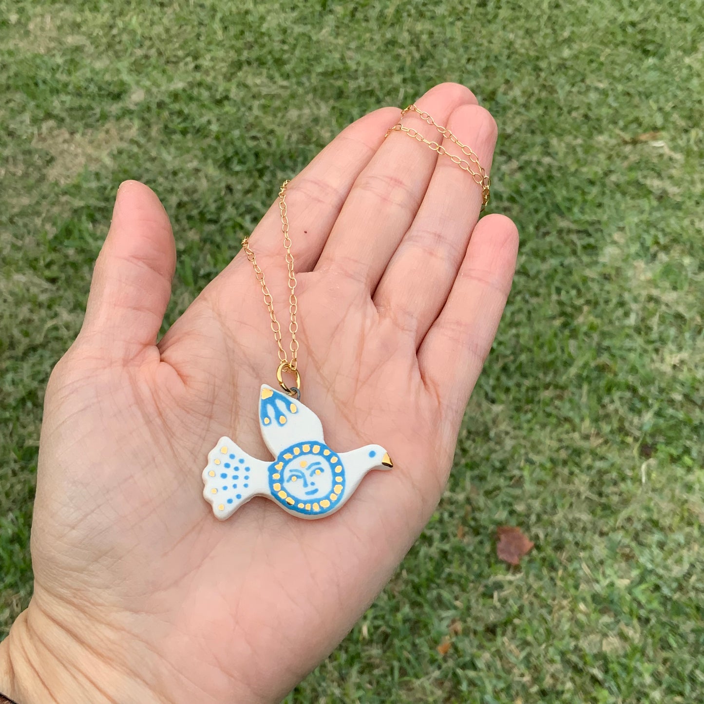 Ceramic Blue Lady pajarito Charm Necklace