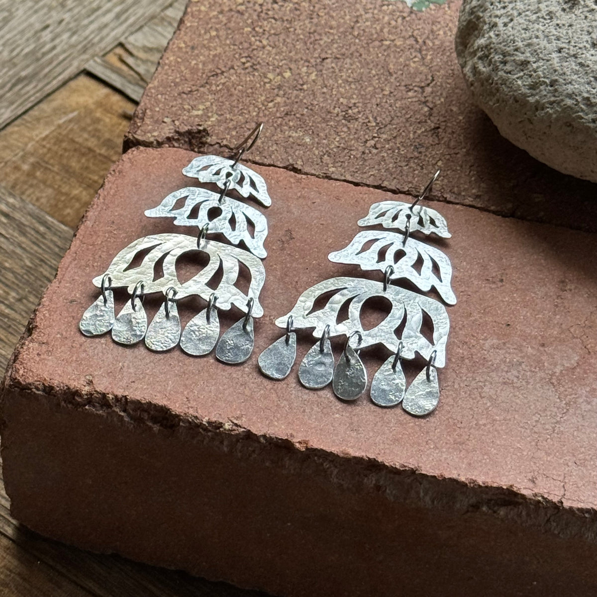 Brass Chandelier Earrings | Lotus Inspired mixed metal
