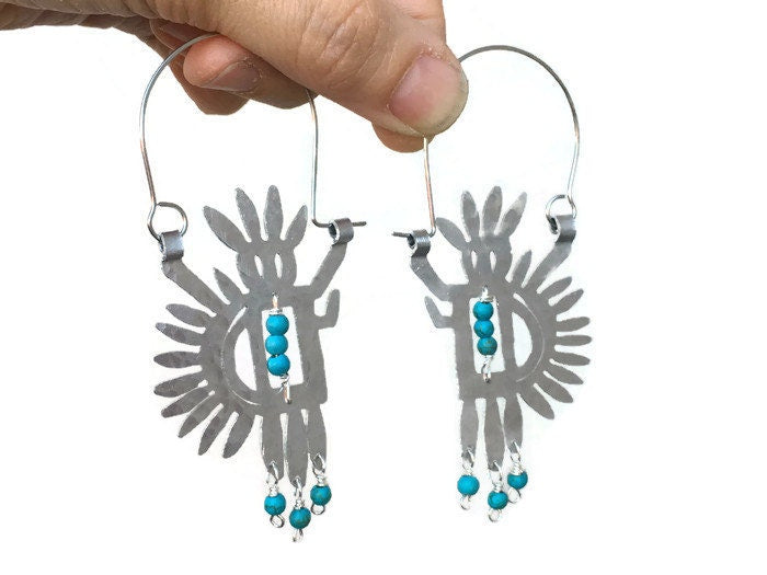 petroglyph earrings, tribal beaded hoop earrings