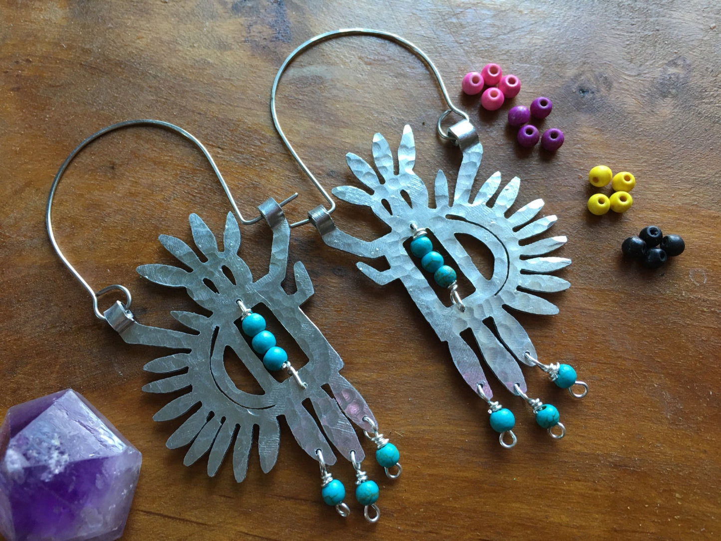 petroglyph earrings, tribal beaded hoop earrings