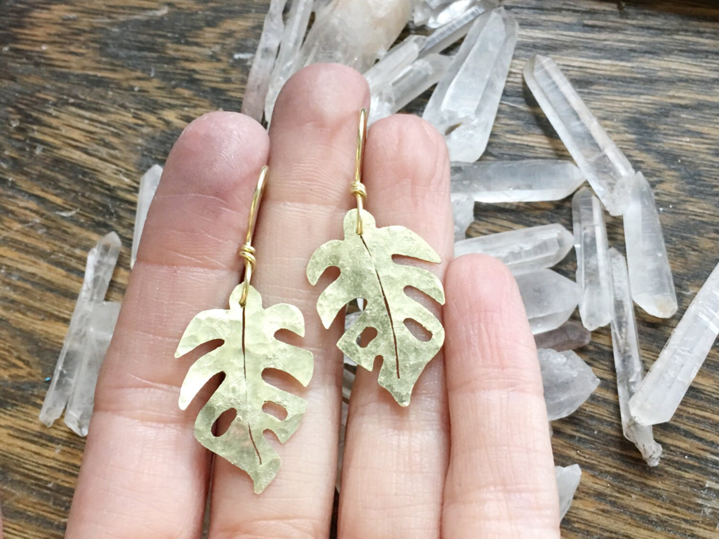 Handmade Brass Monstera Leaf Earrings: Tropical Jewelry