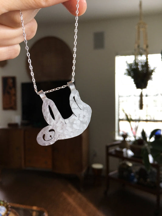 Handmade Aluminum Sloth Necklace: Stainless Steel Chain