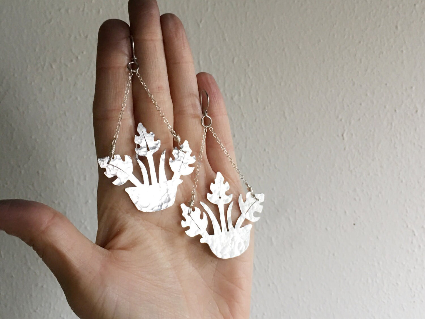 Handmade Aluminum Philodendron Plant Earrings: hanging planter earrings