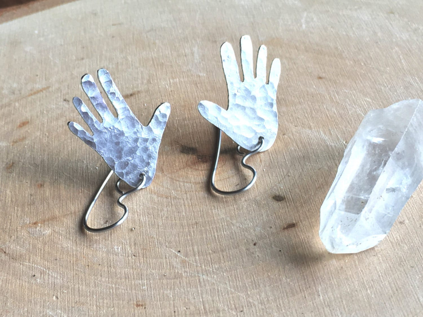 Handmade Metal Hand Earrings: Hammered Aluminum Dangle Jewelry