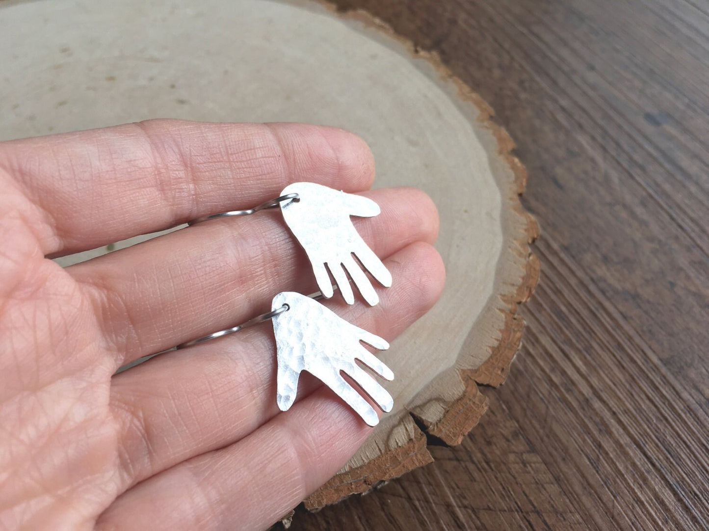 Handmade Metal Hand Earrings: Hammered Aluminum Dangle Jewelry