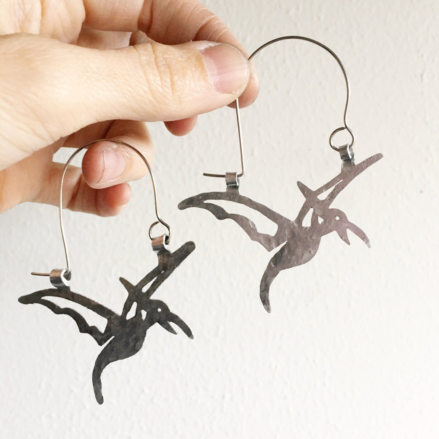 Handmade Pterodactyl Earrings: Stainless Steel Dinosaur Jewelry