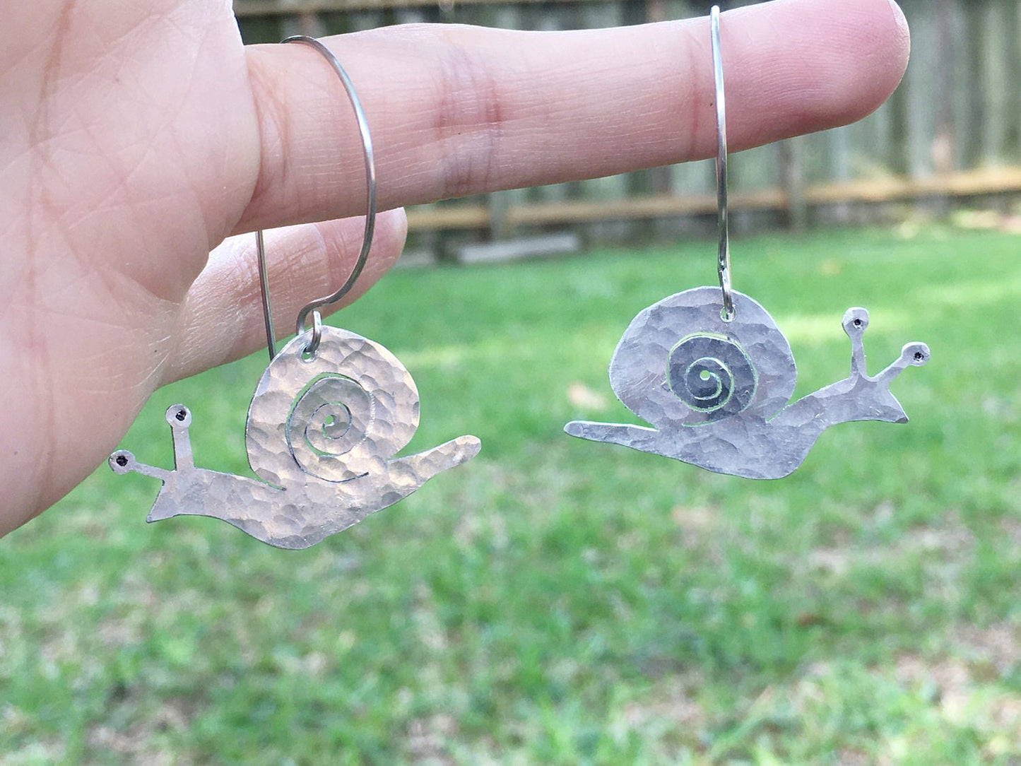 Handmade Aluminum Snail Earrings: Garden Jewelry