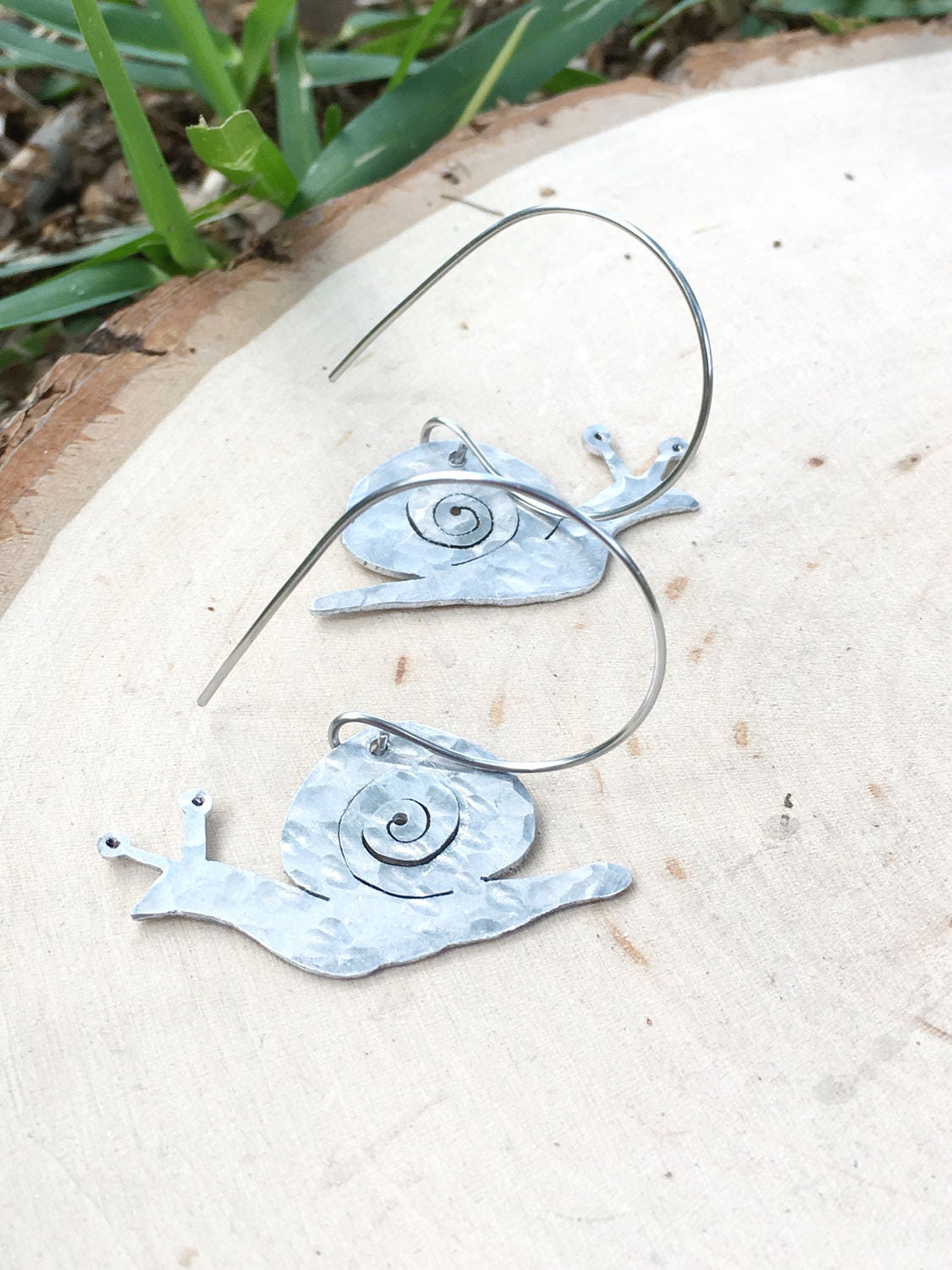 Handmade Aluminum Snail Earrings: Garden Jewelry