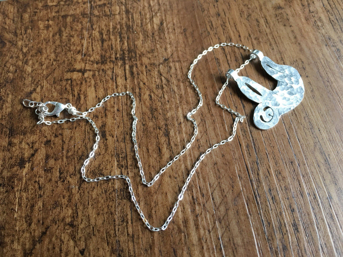 Handmade Aluminum Sloth Necklace: Stainless Steel Chain